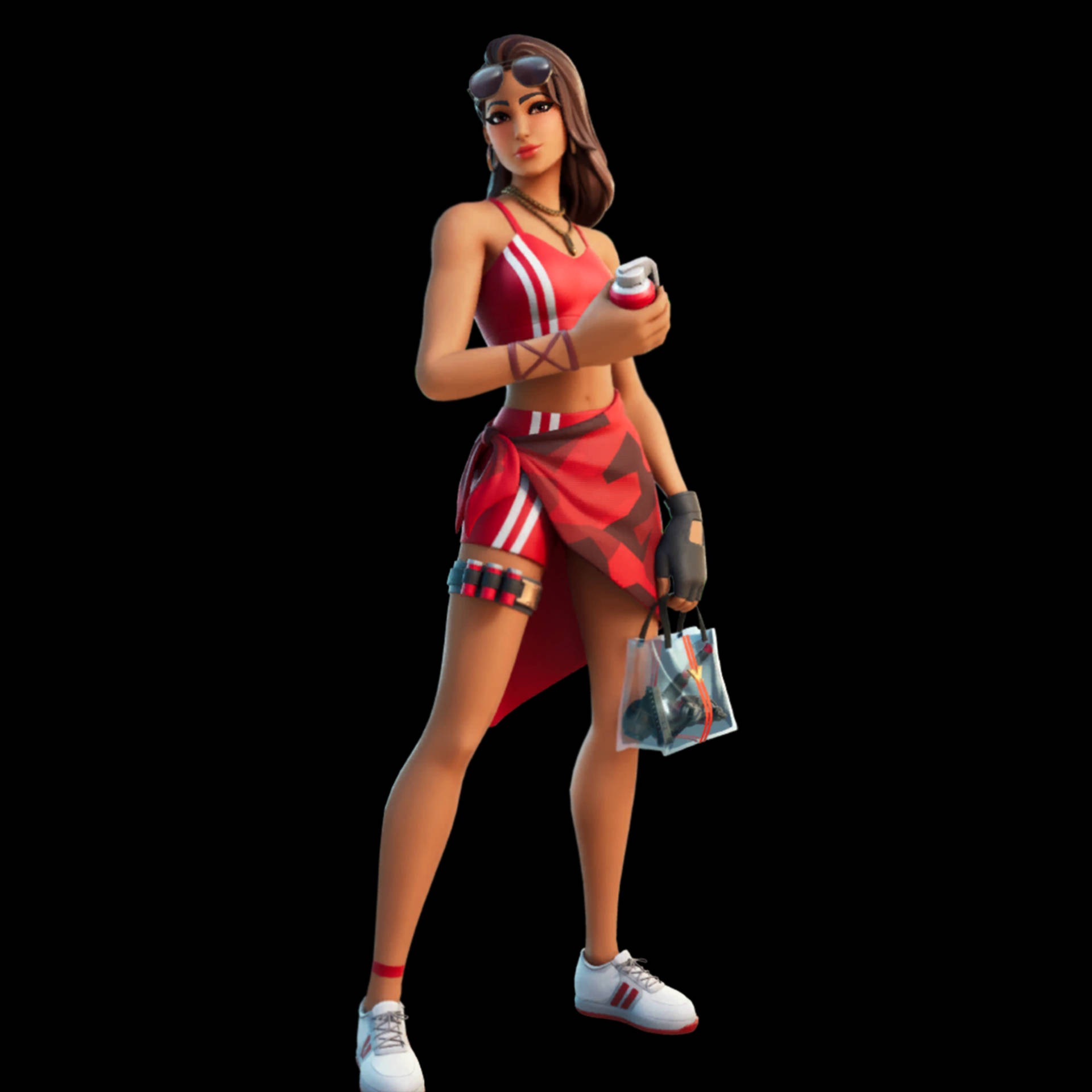 Ruby Fortnite Skin, red athletic wear, can, Full HD Desktop Wallpaper