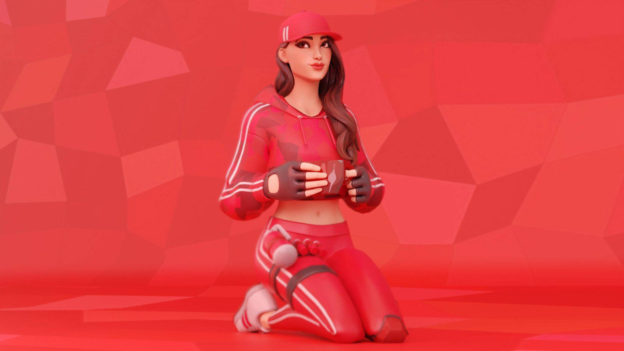 Ruby Fortnite Skin, red sportswear, mug, Full HD Desktop Wallpaper