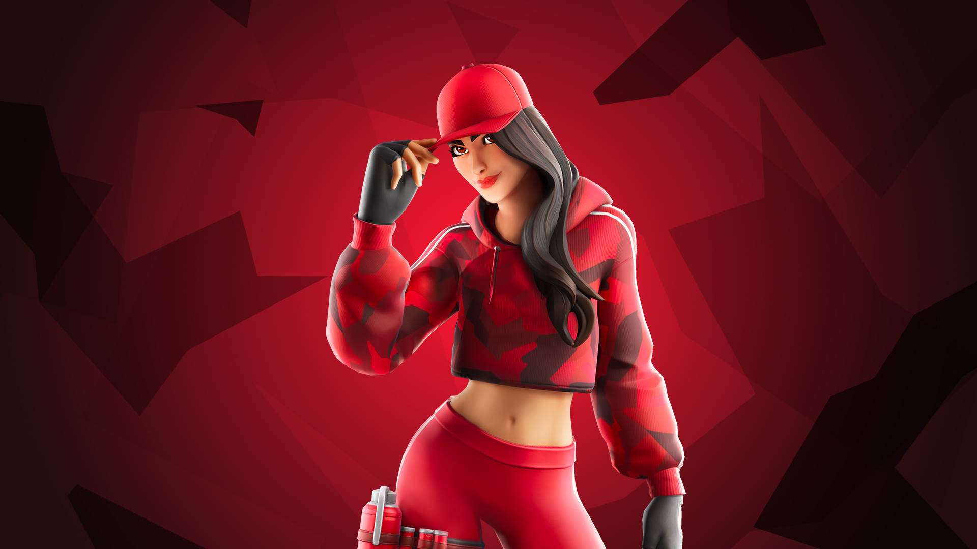 Ruby Fortnite, red camo hoodie, red cap, Full HD Desktop Wallpaper