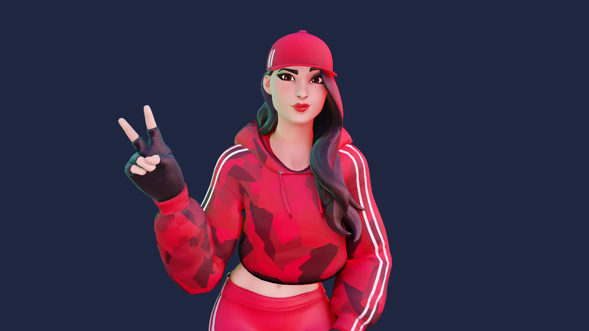 Ruby Fortnite, peace sign, red camouflage hoodie, Full HD Desktop Wallpaper