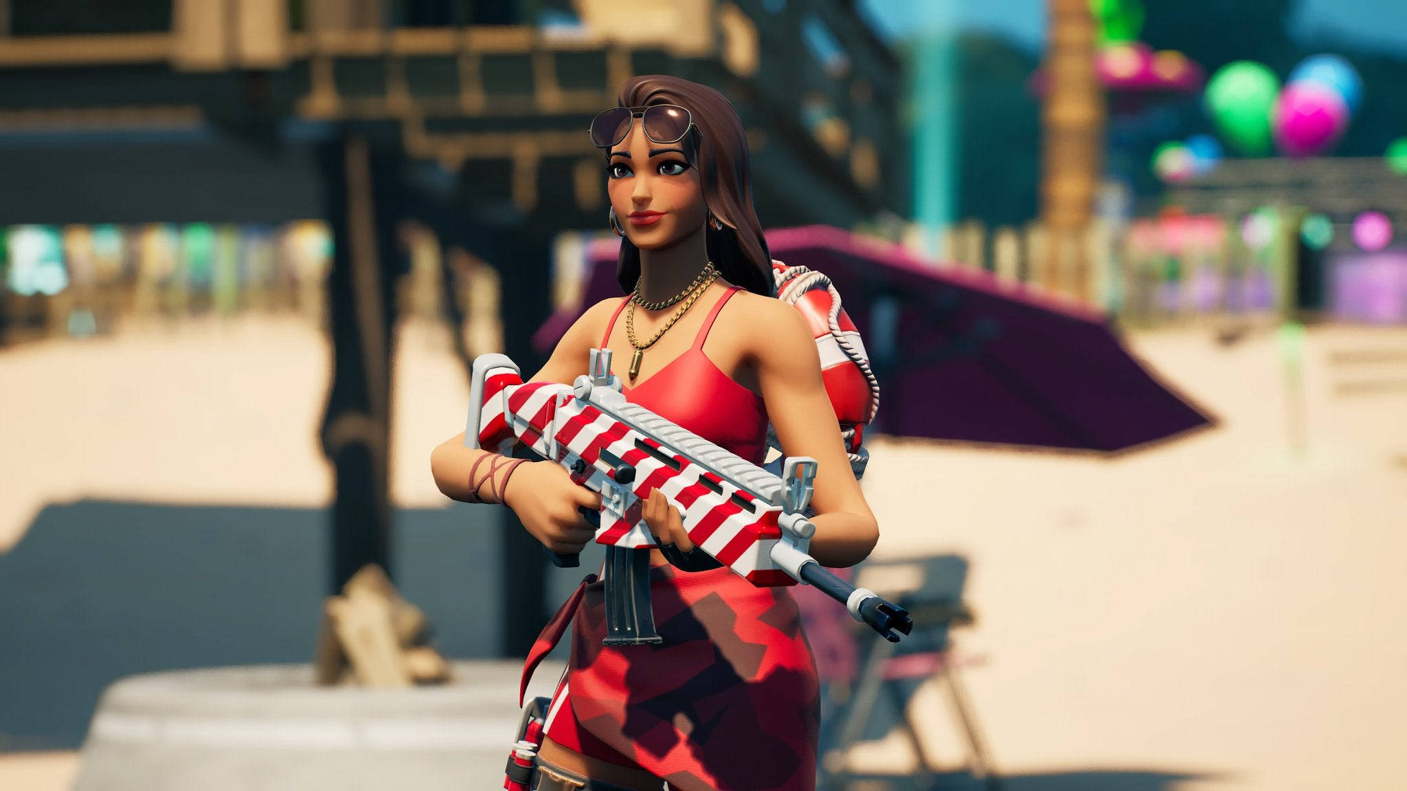 Ruby Fortnite, beach lifeguard, red outfit, Full HD Desktop Wallpaper