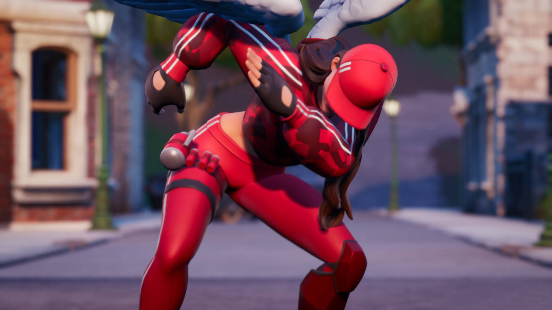 Ruby Fortnite, dab pose, red-suited superheroine, Full HD Desktop Wallpaper