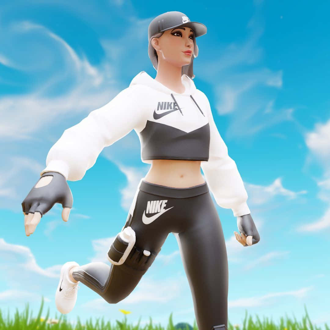 Ruby Fortnite Skin, Nike gear, vibrant green field, SD Desktop Wallpaper