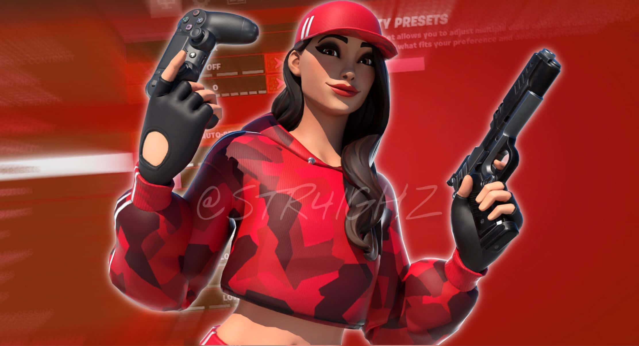 Ruby Fortnite Skin, red camo hoodie, cap, Full HD Desktop Wallpaper