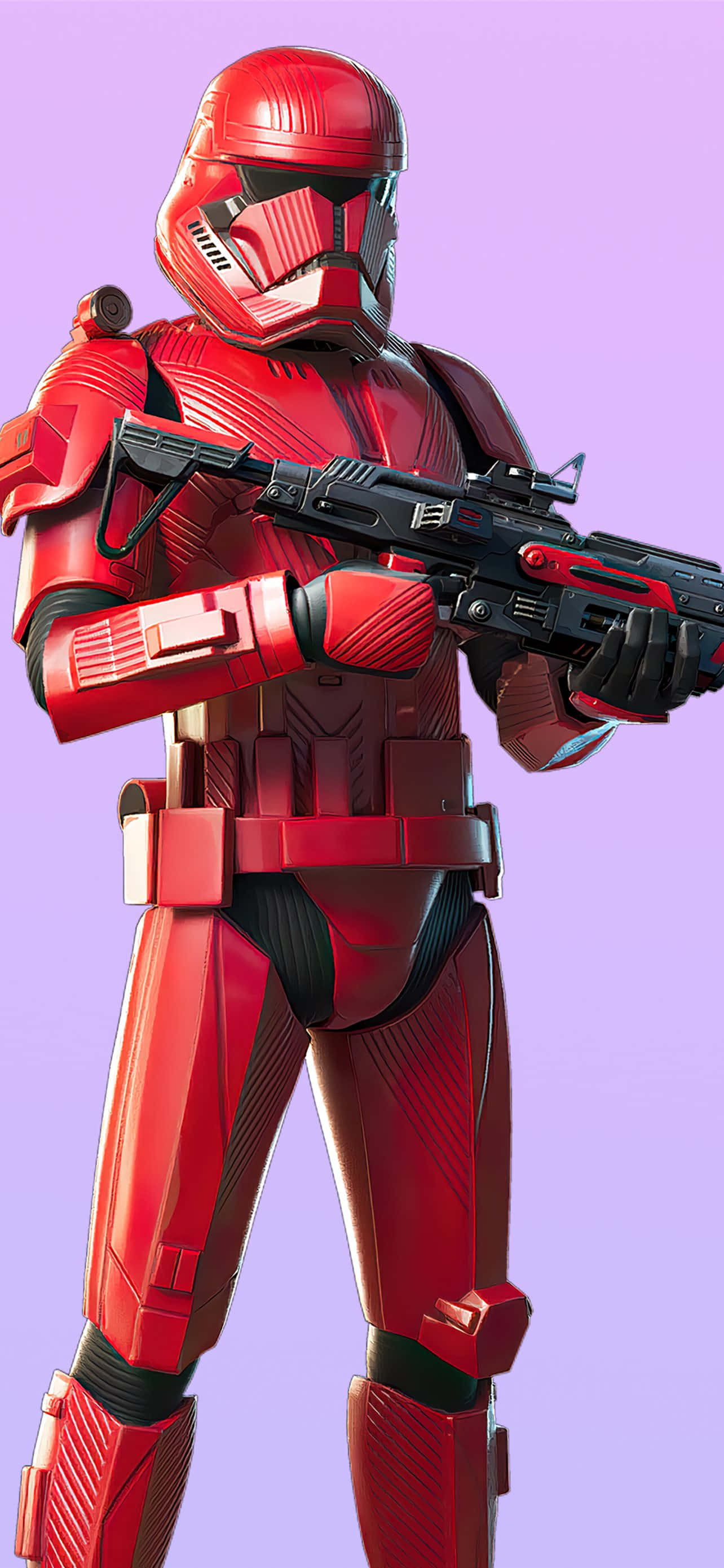 Ruby Fortnite skin, red armored stormtrooper, blaster, 2K Phone Wallpaper