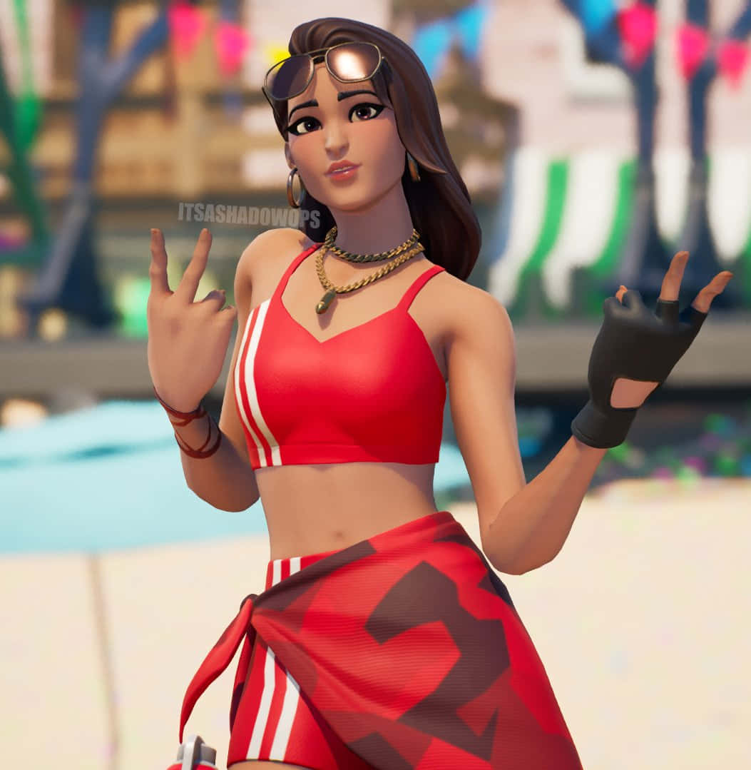 Ruby Fortnite Skin, red sportswear, sunglasses, SD Phone Wallpaper