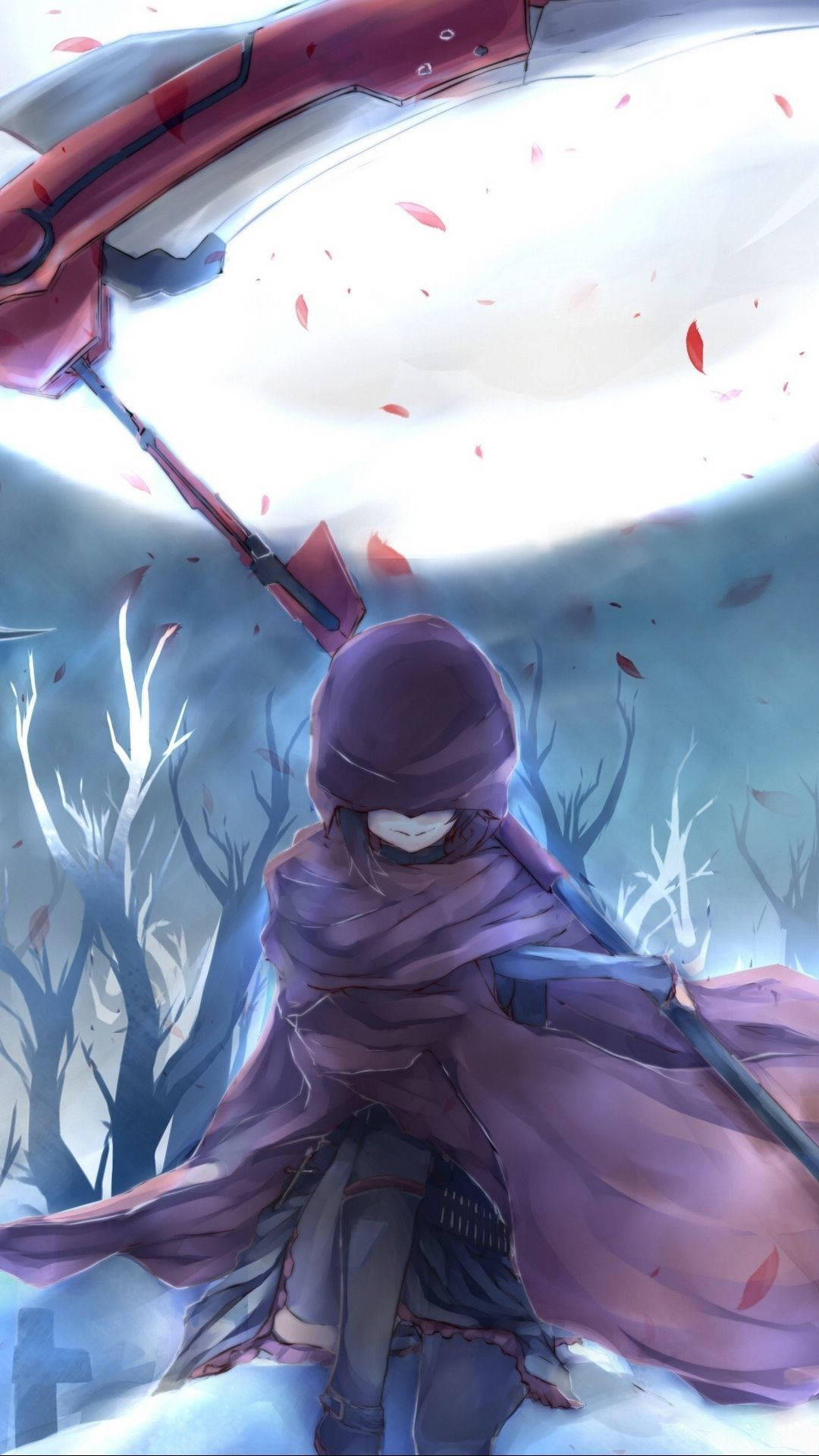 Ruby Rose, purple cloak, glowing red weapon, Full HD Phone Wallpaper
