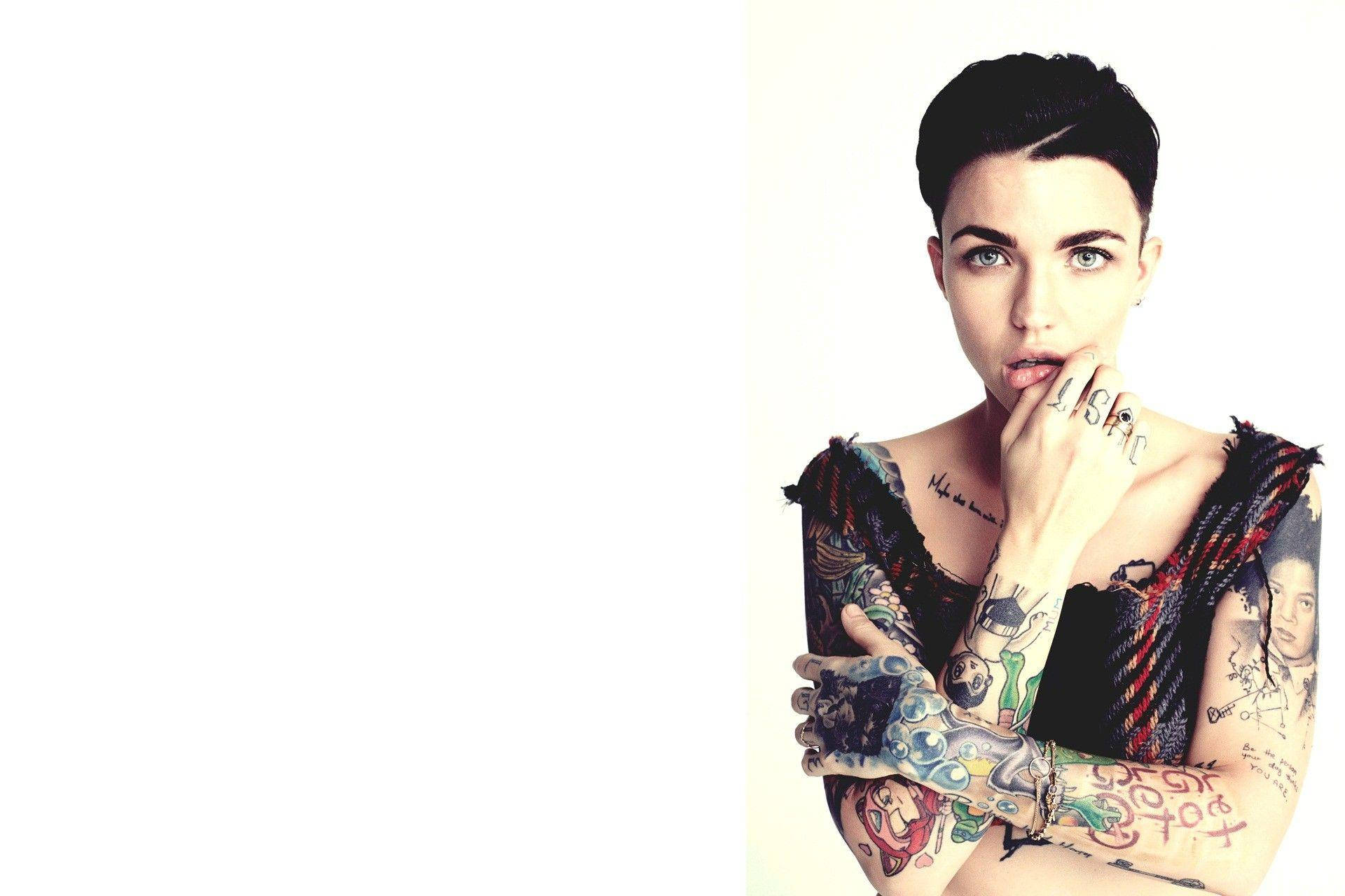 Ruby Rose, tattooed, short dark hair, Full HD Desktop Wallpaper