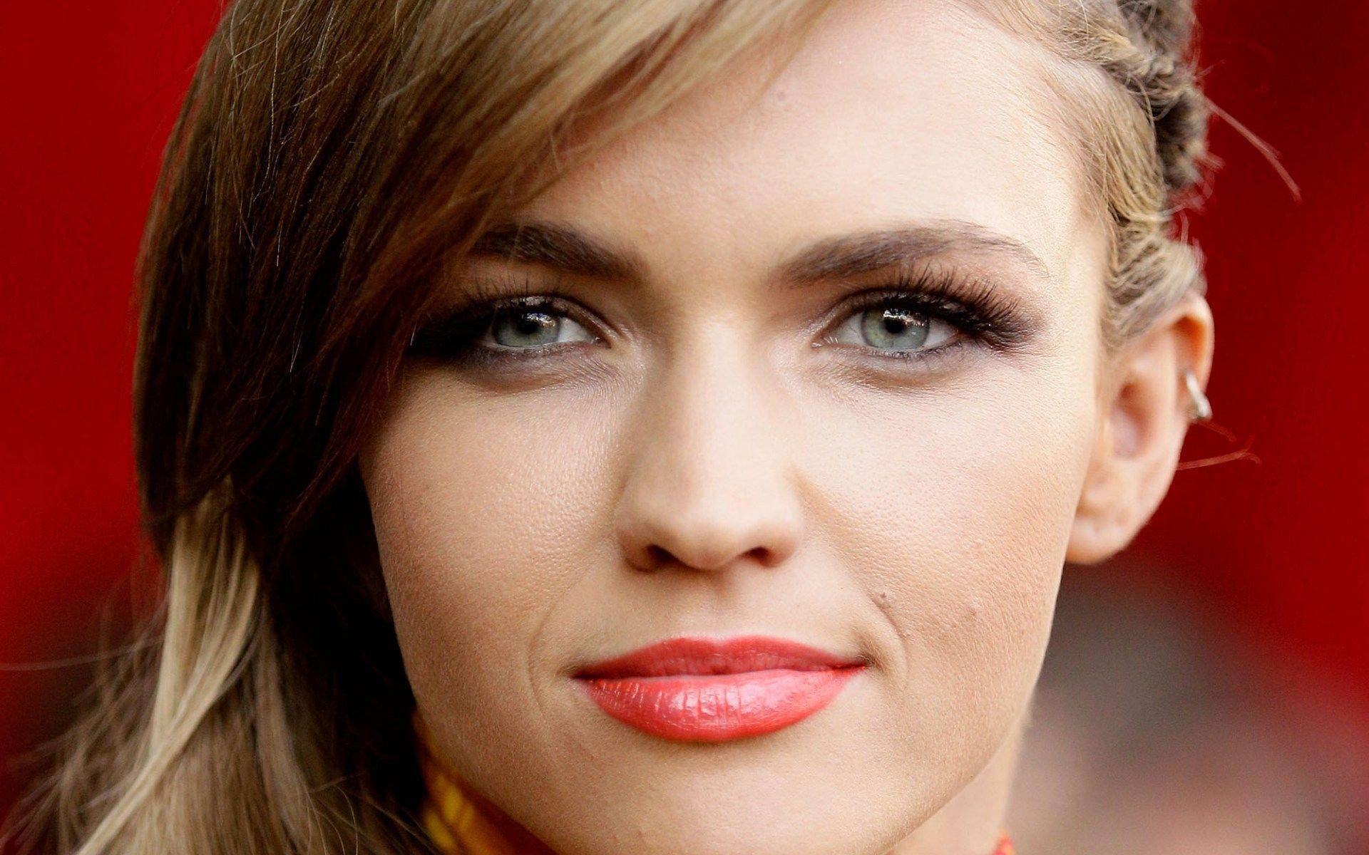 Ruby Rose, blue eyes, red lipstick, Full HD Desktop Wallpaper