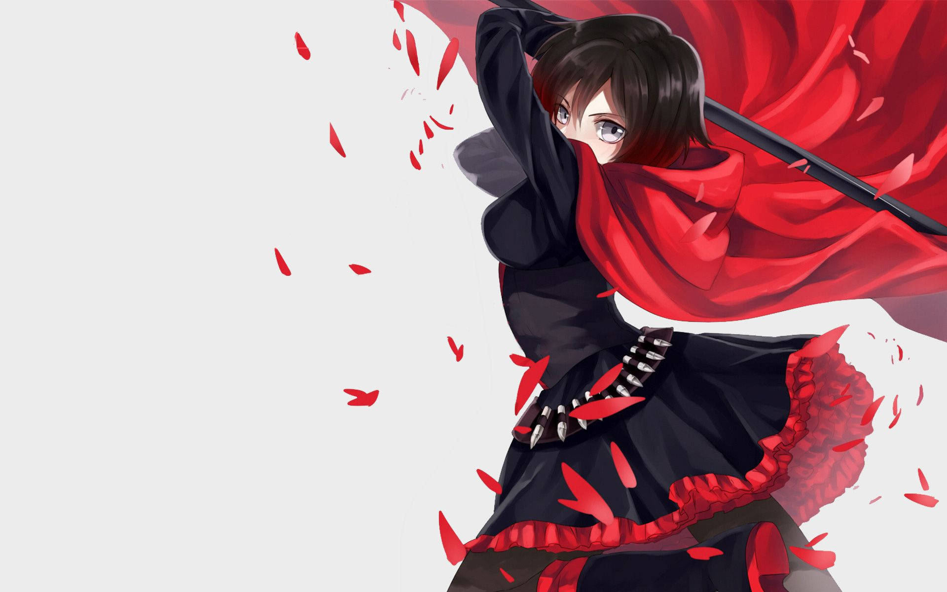 Ruby Rose, black outfit, flowing red scarf, Full HD Desktop Wallpaper