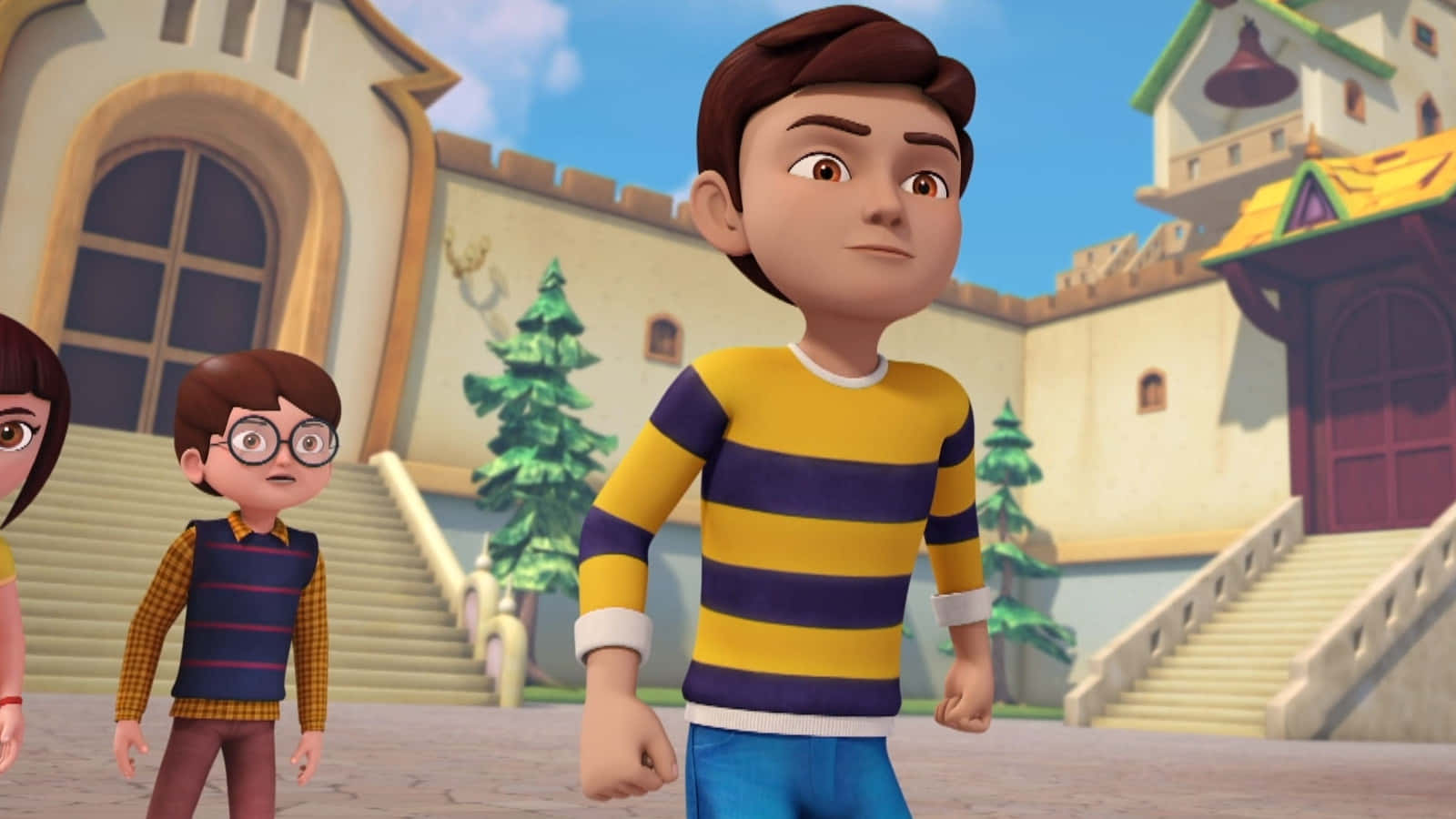 Rudra Cartoon, children, courtyard, HD Desktop Wallpaper