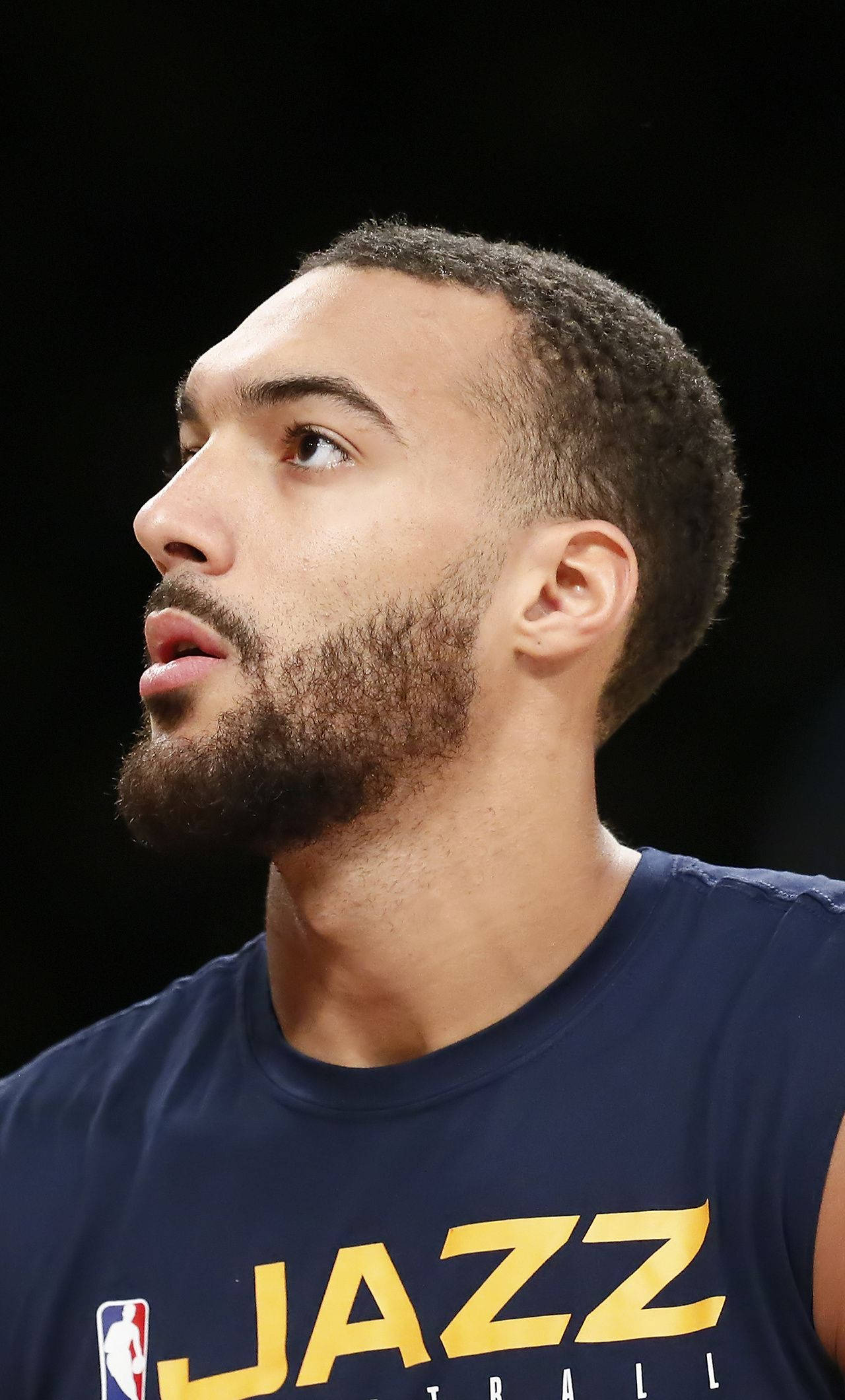 Rudy Gobert, navy Jazz jersey, close-up profile, Full HD Phone Wallpaper