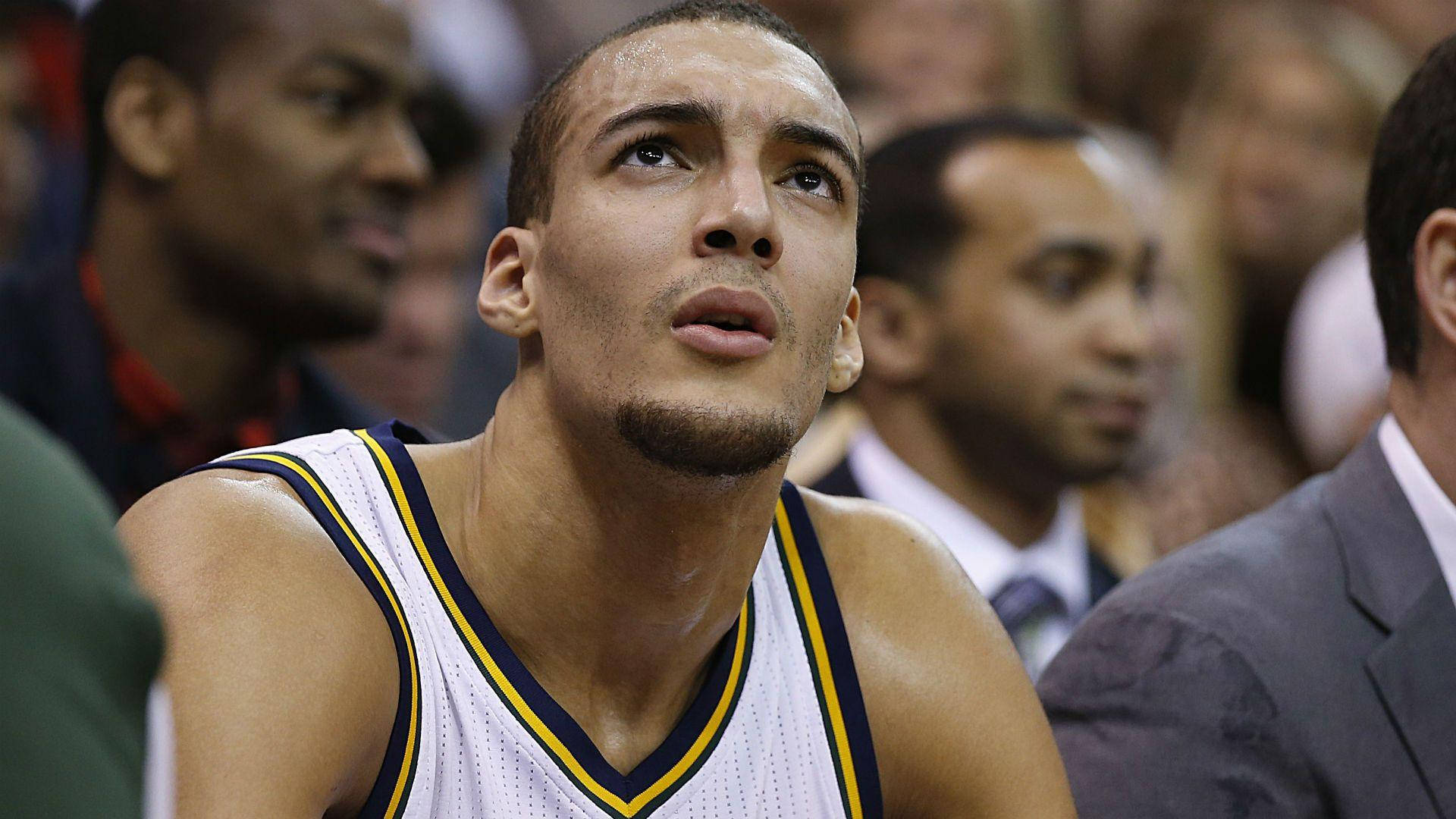 Rudy Gobert, white jersey, bench, Full HD Desktop Wallpaper