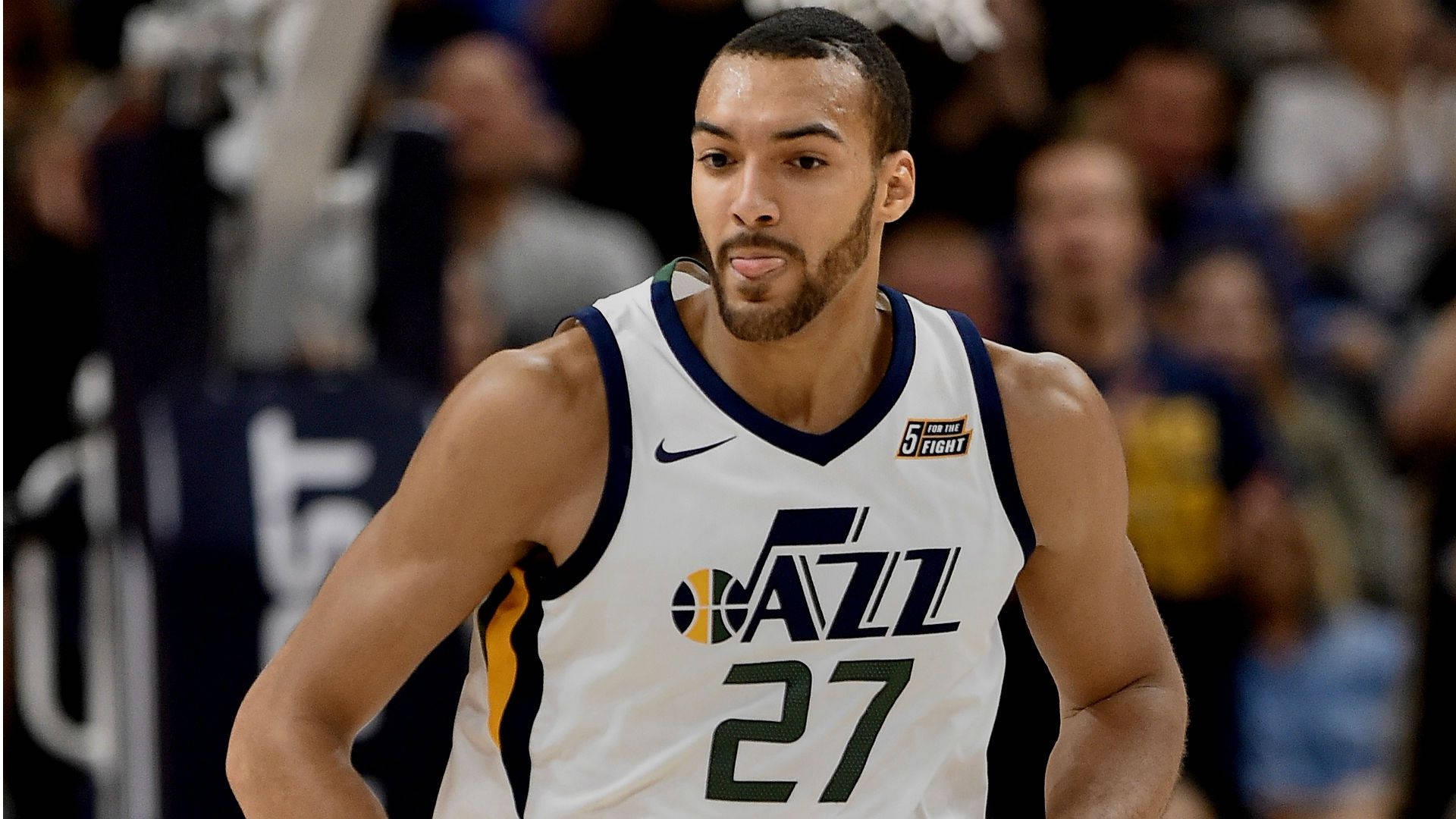 Rudy Gobert, white Jazz jersey, number 27, Full HD Desktop Wallpaper