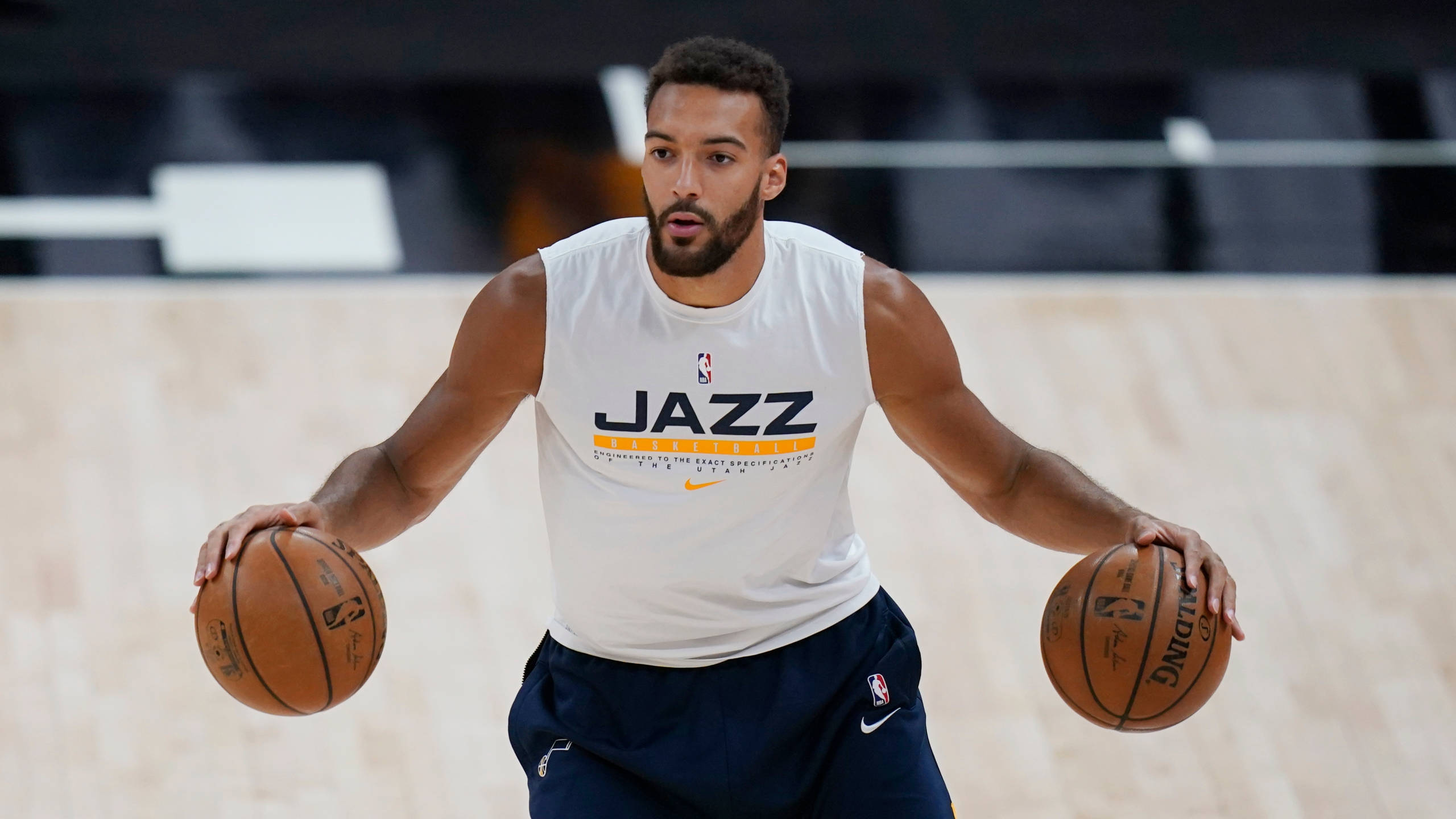 Rudy Gobert, white Jazz jersey, polished court, 2K Desktop Wallpaper