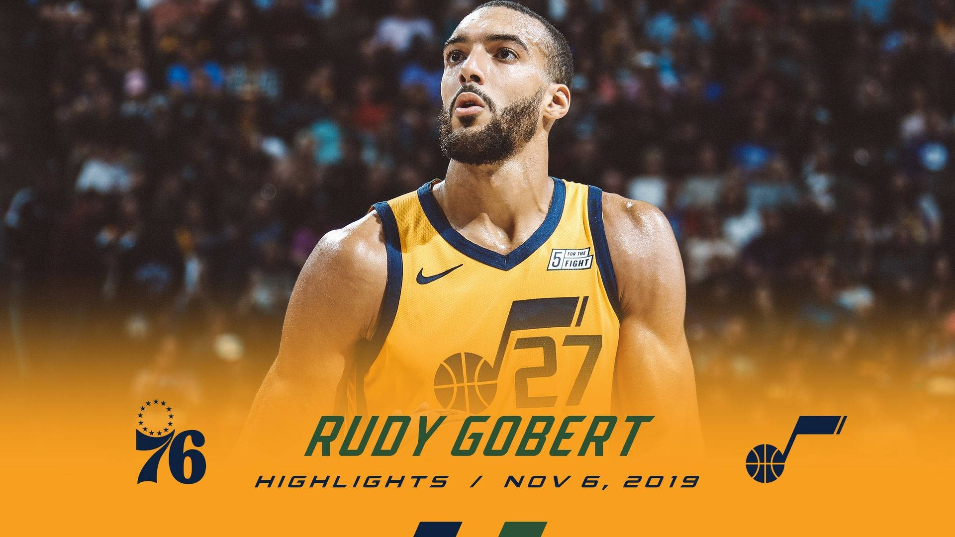 Rudy Gobert, yellow Utah Jazz jersey, basketball game, Full HD Desktop Wallpaper