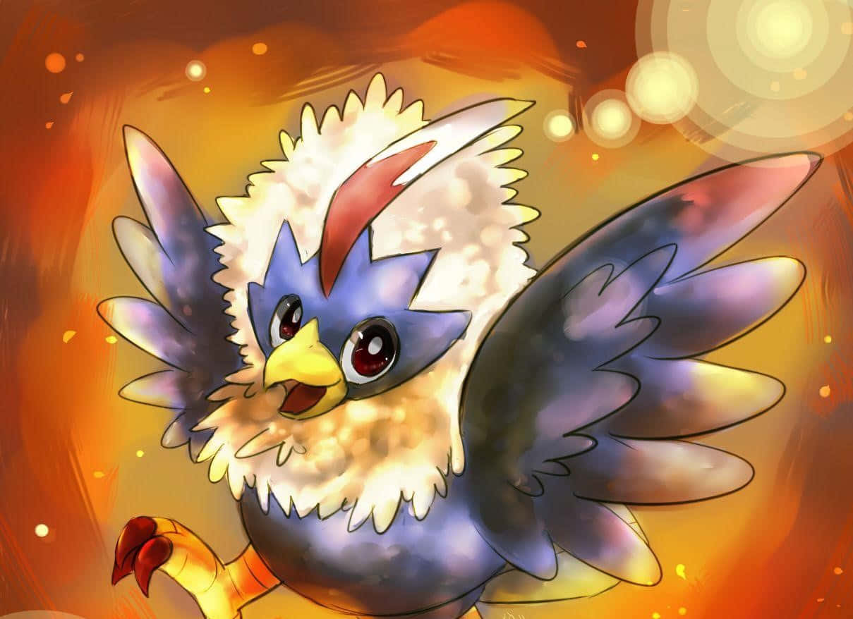 Rufflet, orange gradient background, fluffy blue bird, SD Desktop Wallpaper
