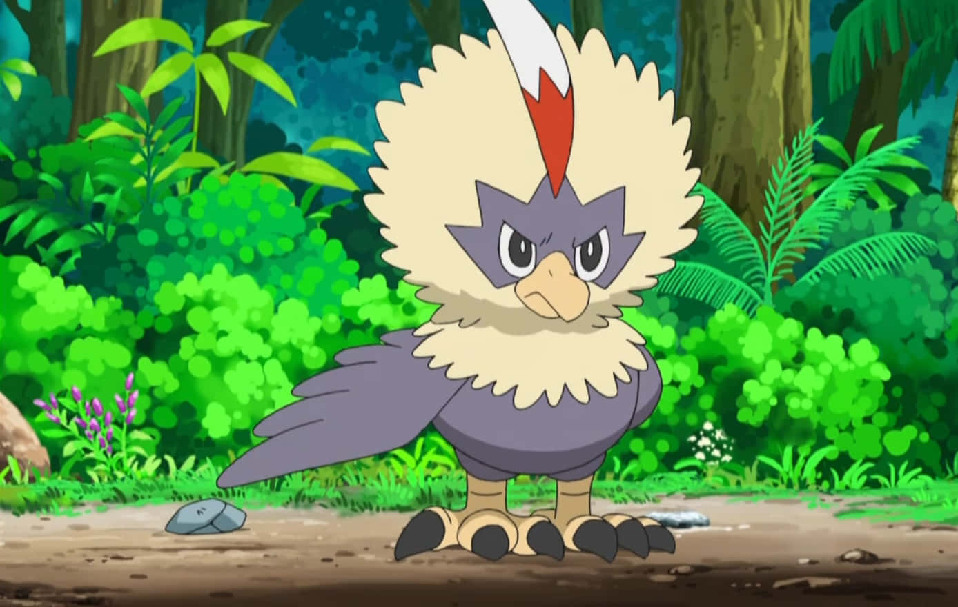 Rufflet, red crest, lush green jungle clearing, HD Desktop Wallpaper