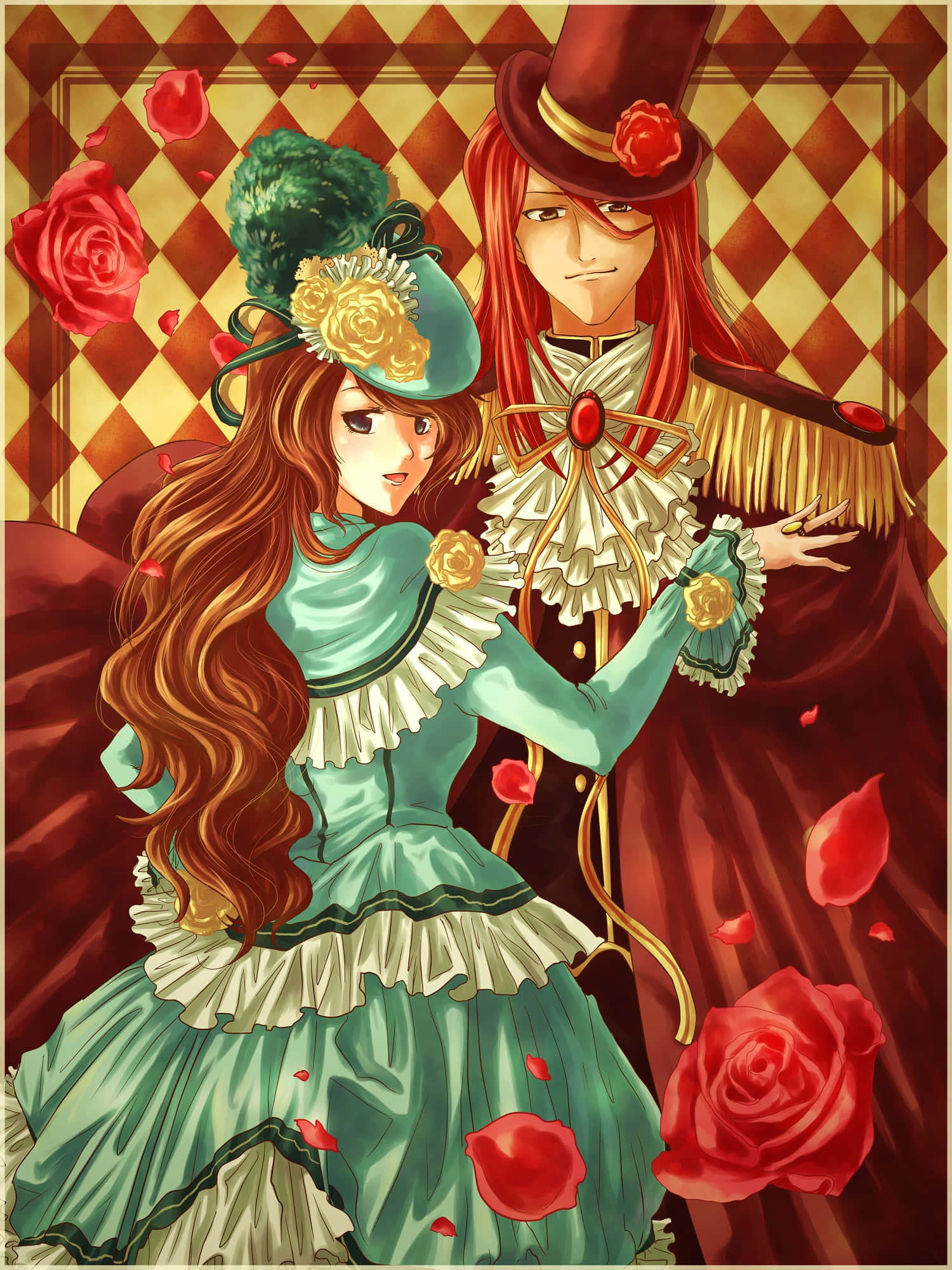 Rufus Barma, teal Victorian gown, gold accents, Full HD Phone Wallpaper