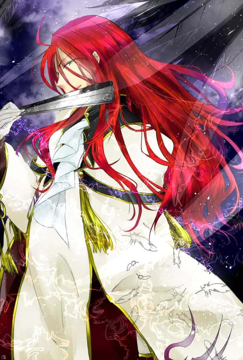 Rufus Barma, red-haired anime warrior, white and gold armor, SD Phone Wallpaper