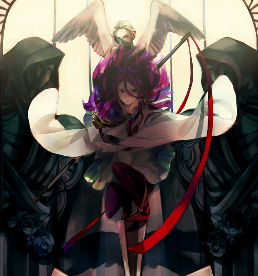 Rufus Barma, purple hair, angel wings, SD Phone Wallpaper