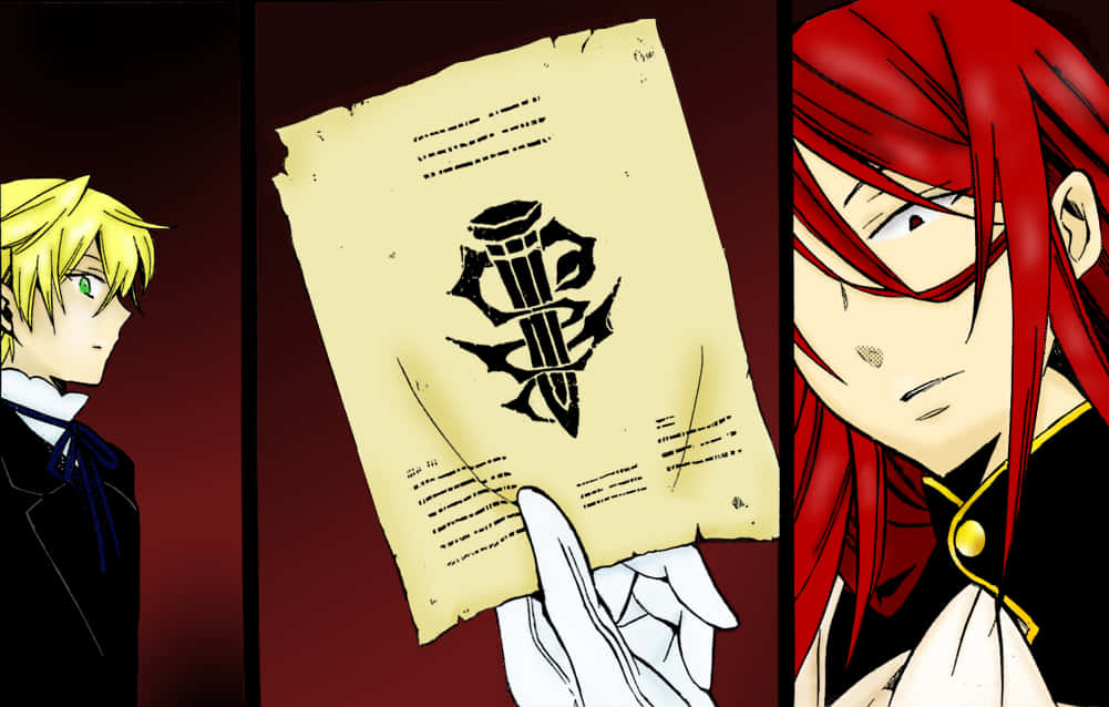 Rufus Barma, black sword emblem, deep red backdrop, SD Desktop Wallpaper