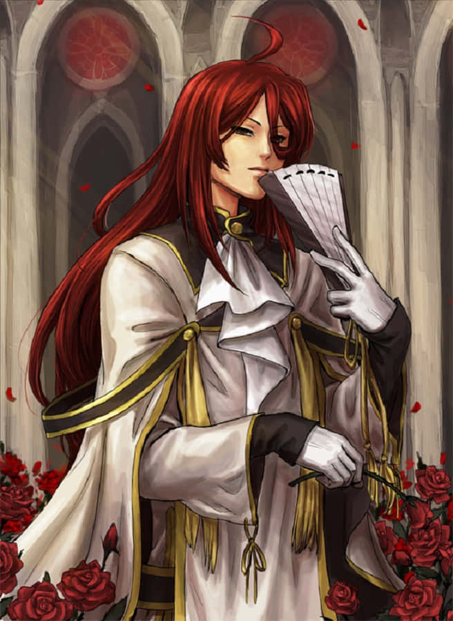 Rufus Barma, red-haired anime character, white and gold outfit, SD Phone Wallpaper