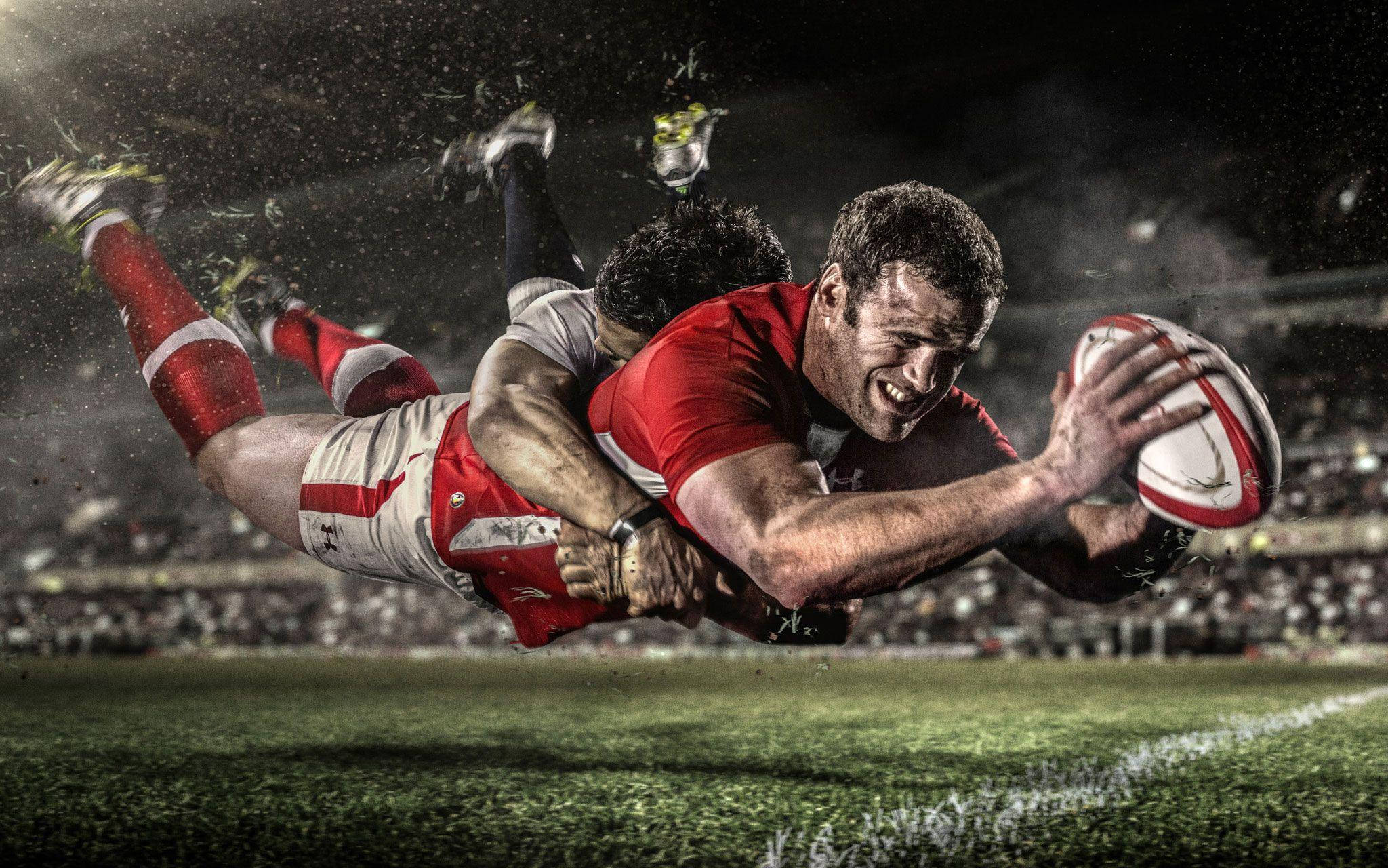 rugby, red, rain-slicked field, Full HD Desktop Wallpaper