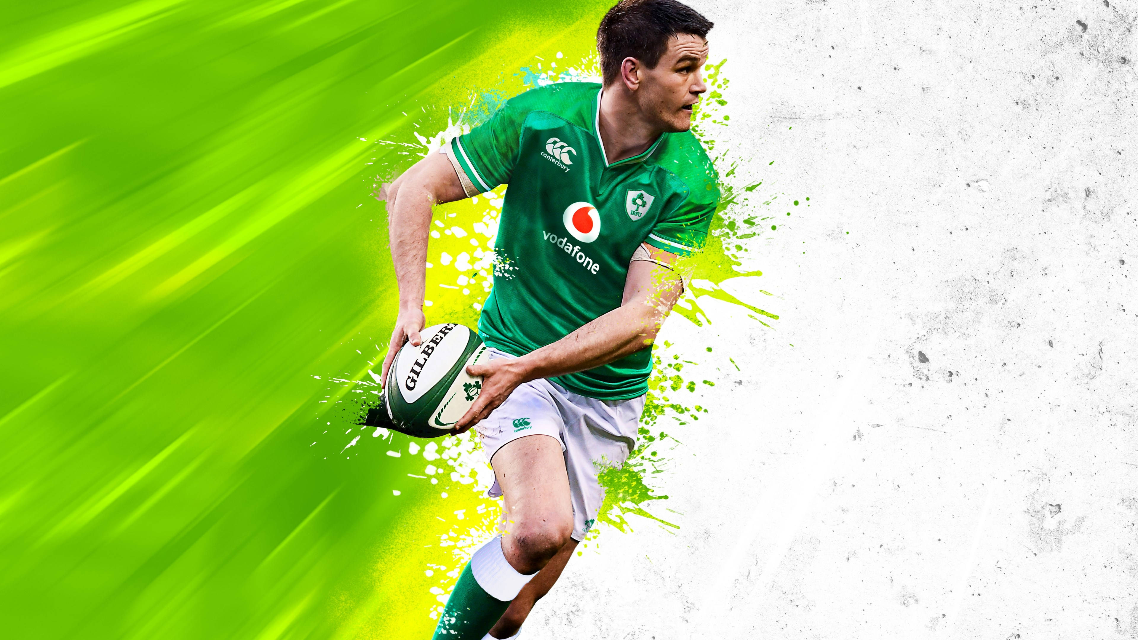Rugby 20, green jersey, vibrant green and white splatter background, 4K Desktop Wallpaper