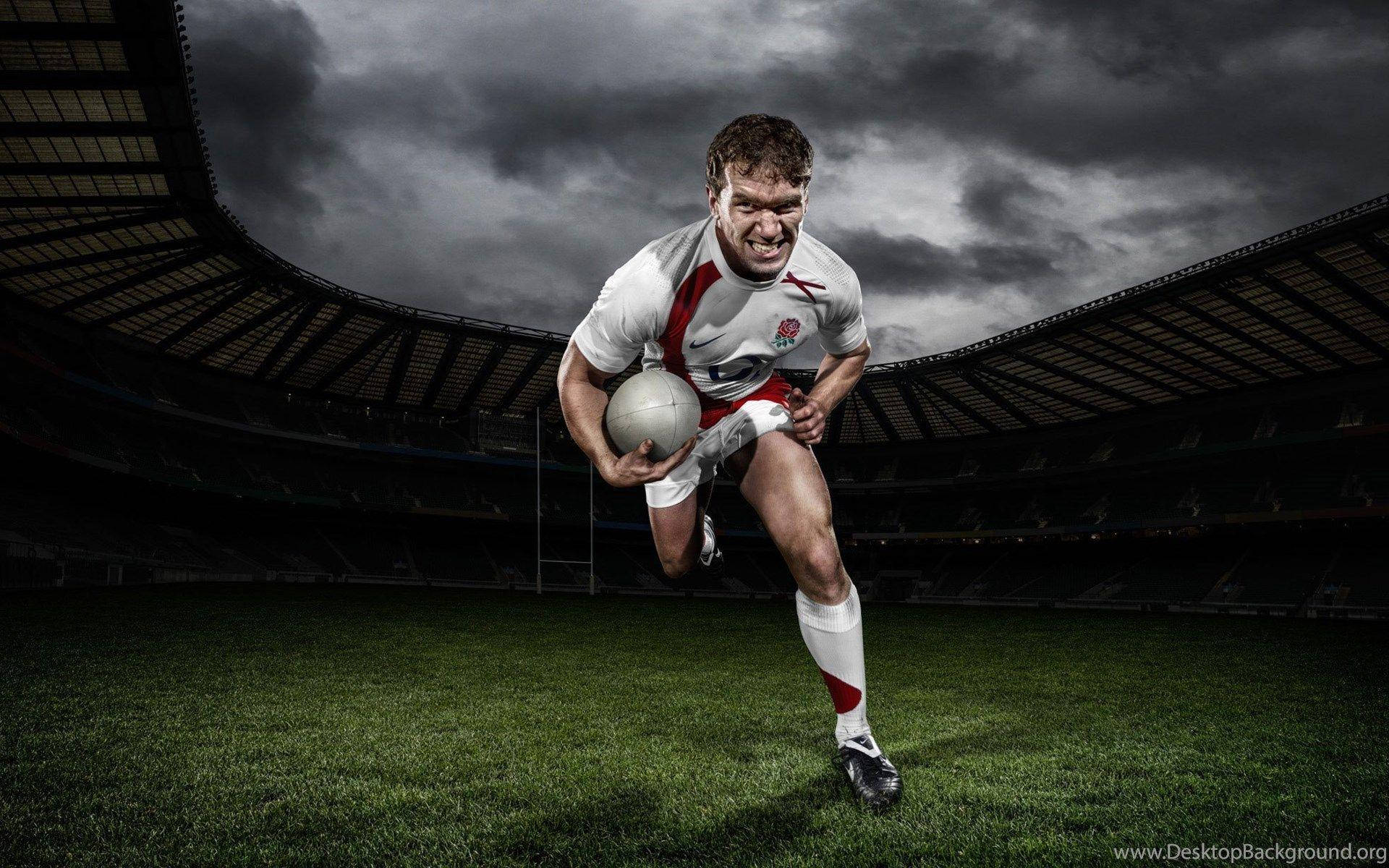 rugby, scrum, white and red uniform, Full HD Desktop Wallpaper