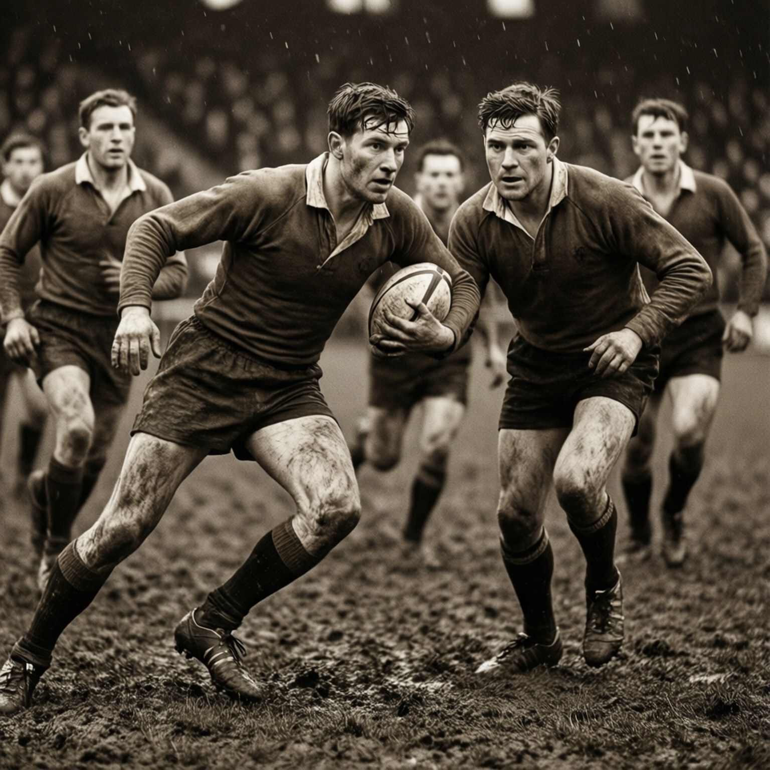 Rugby, sepia toned, muddy field, HD Desktop Wallpaper
