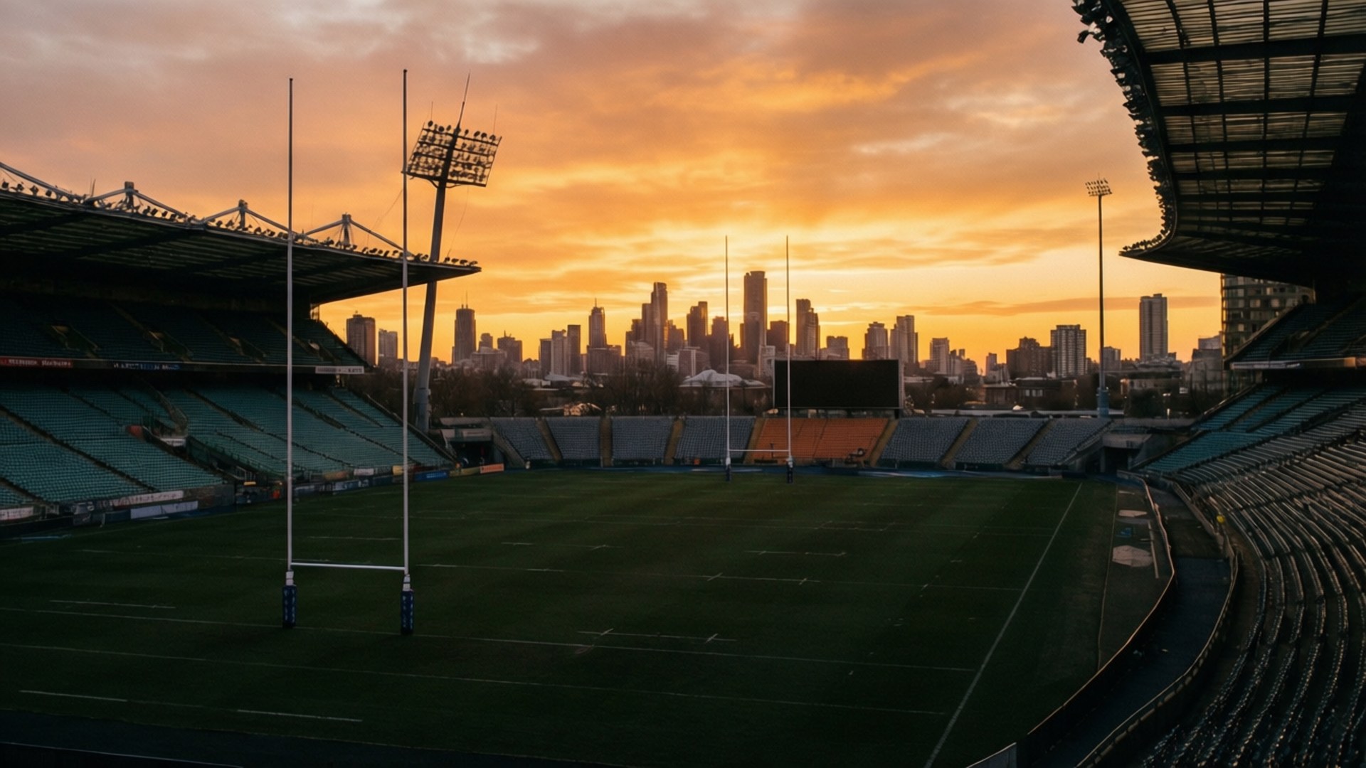 stadium, sunset, golden sky, Full HD Desktop Wallpaper