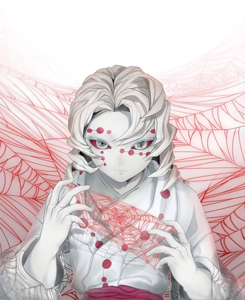 Rui Demon Slayer, white hair, red spiderweb patterns, SD Phone Wallpaper