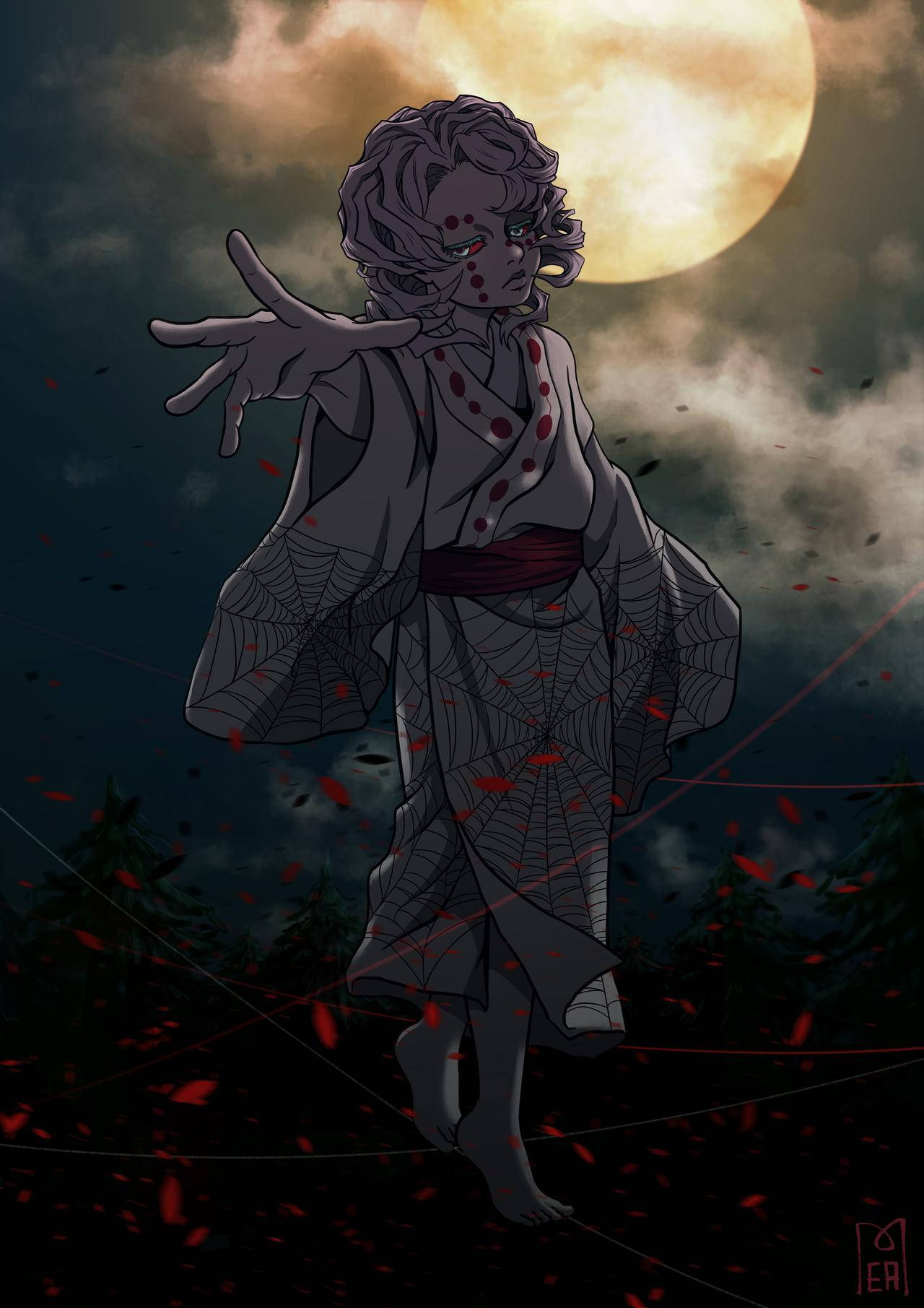 Rui Demon Slayer, spider-themed anime character, grey kimono, HD Phone Wallpaper