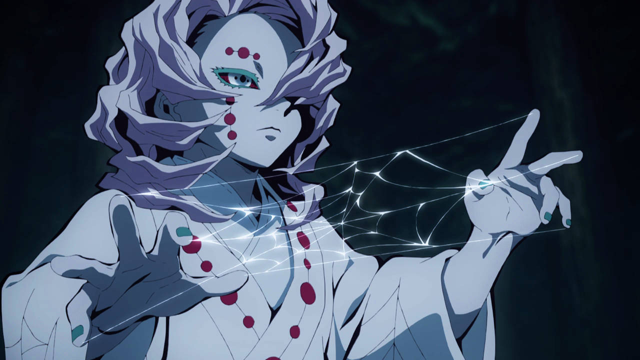 Rui Demon Slayer, purple hair, red dots, HD Desktop Wallpaper