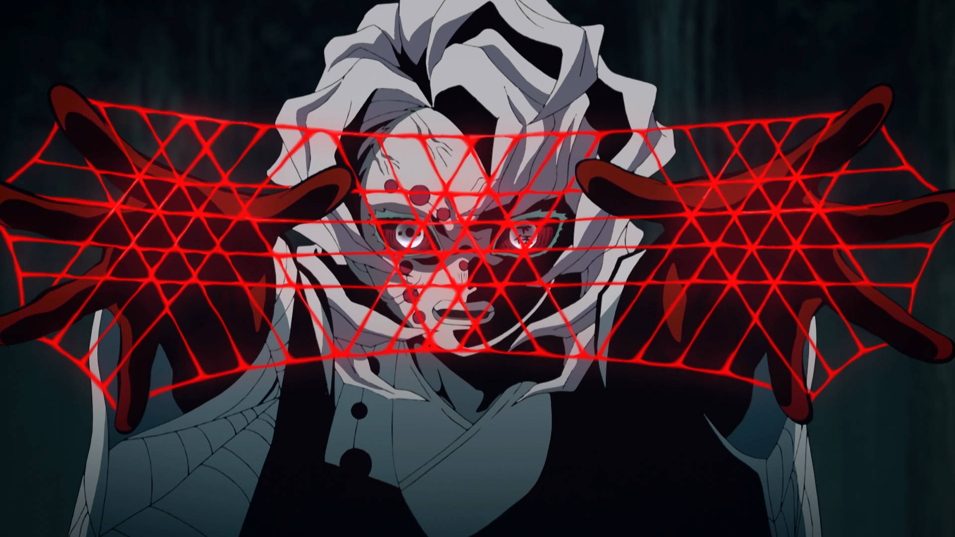 Rui Demon Slayer, white hair, red eyes, Full HD Desktop Wallpaper