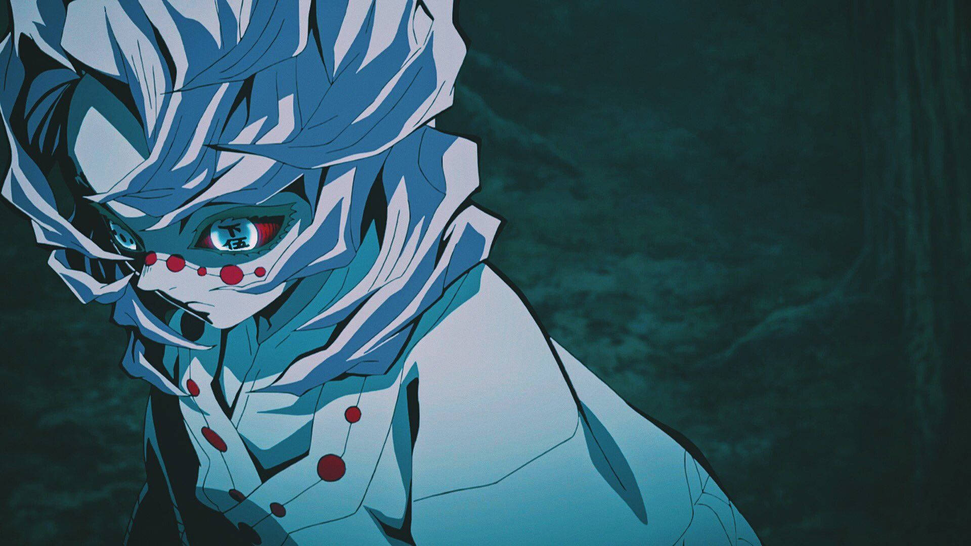 Rui Demon Slayer, red sclera, blue-haired, Full HD Desktop Wallpaper