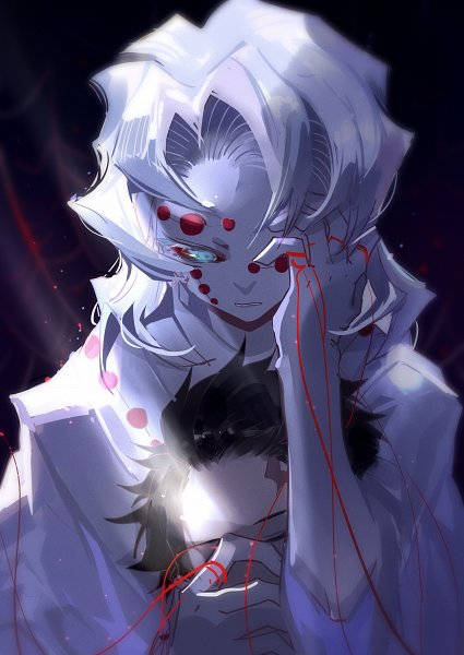 Rui Demon Slayer, white hair, red markings, SD Phone Wallpaper
