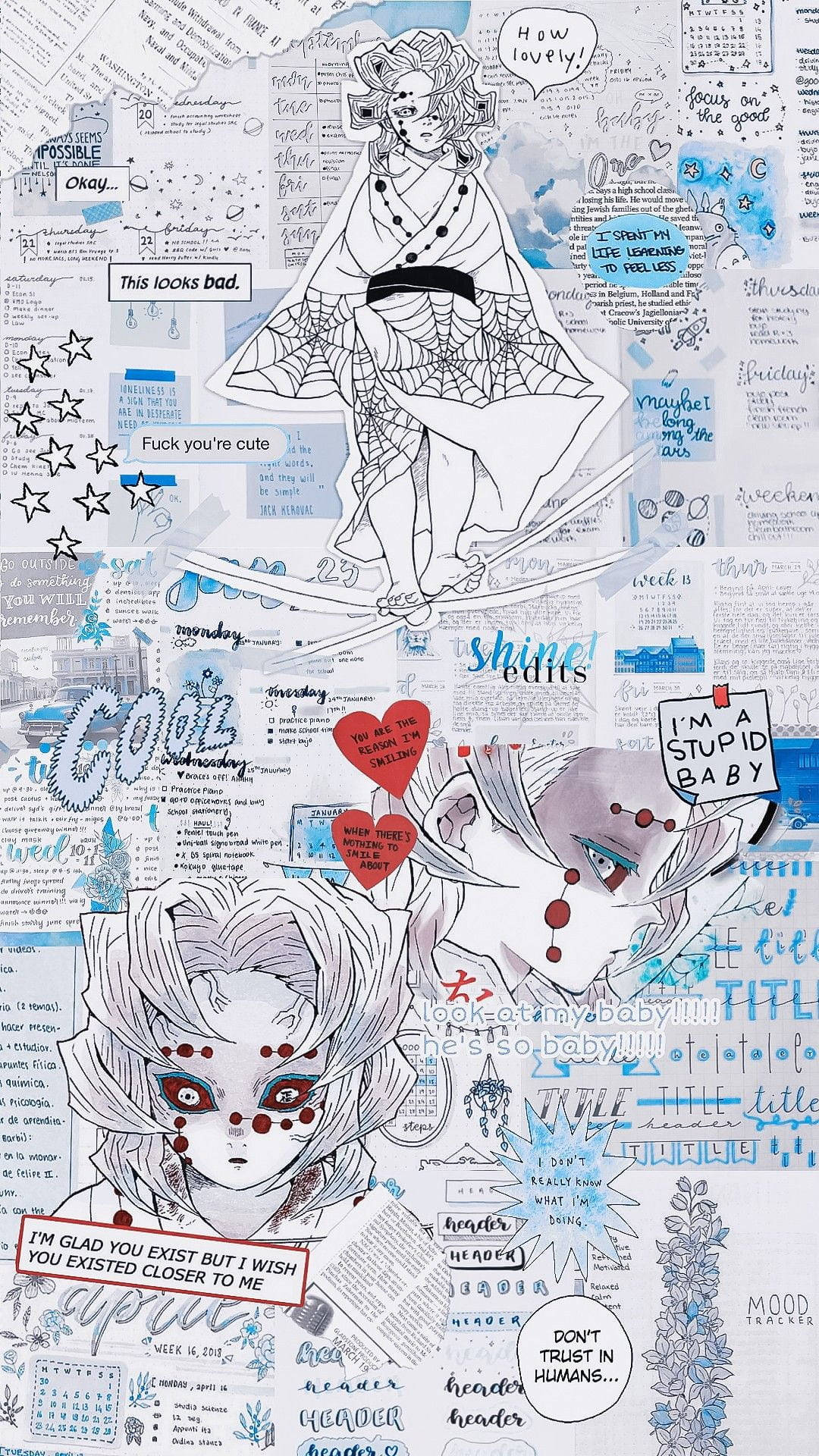 Rui Demon Slayer, anime-style collage, handwritten notes, Full HD Phone Wallpaper
