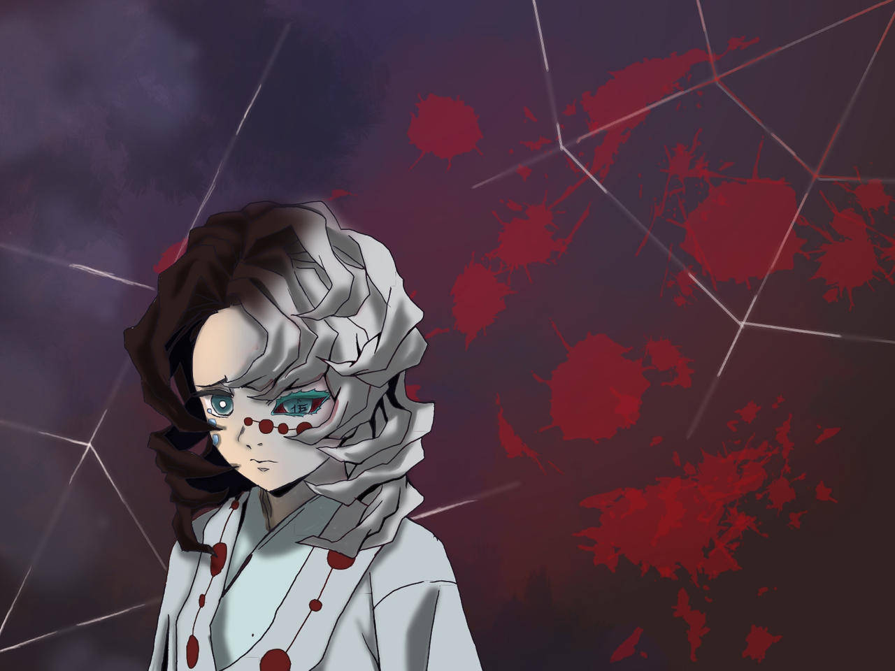 Rui Demon Slayer, crumpled paper mask, blood splatters, HD Desktop Wallpaper