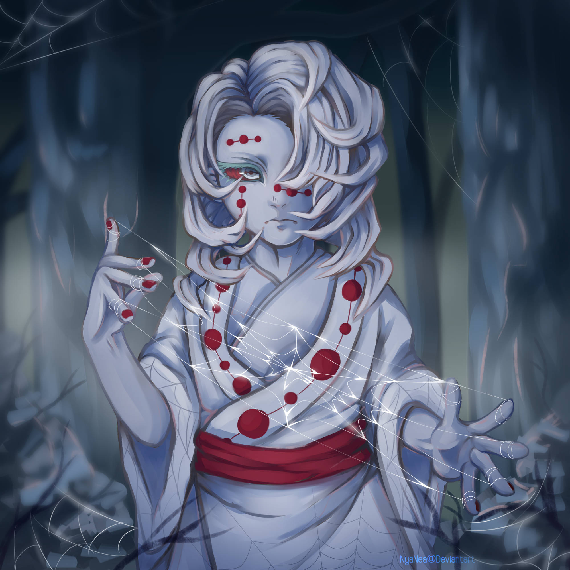 Rui Demon Slayer, spider web, white hair, Full HD Desktop Wallpaper