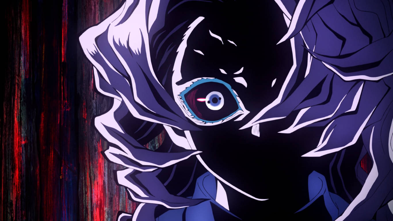 Rui Demon Slayer, glowing blue eye, dark purple hair, HD Desktop Wallpaper