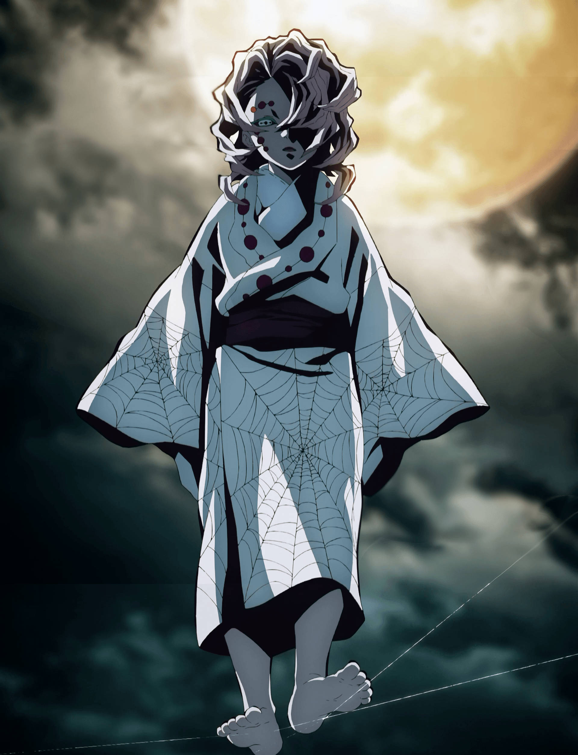 Rui Demon Slayer, spider-themed anime character, web-patterned kimono, Full HD Phone Wallpaper