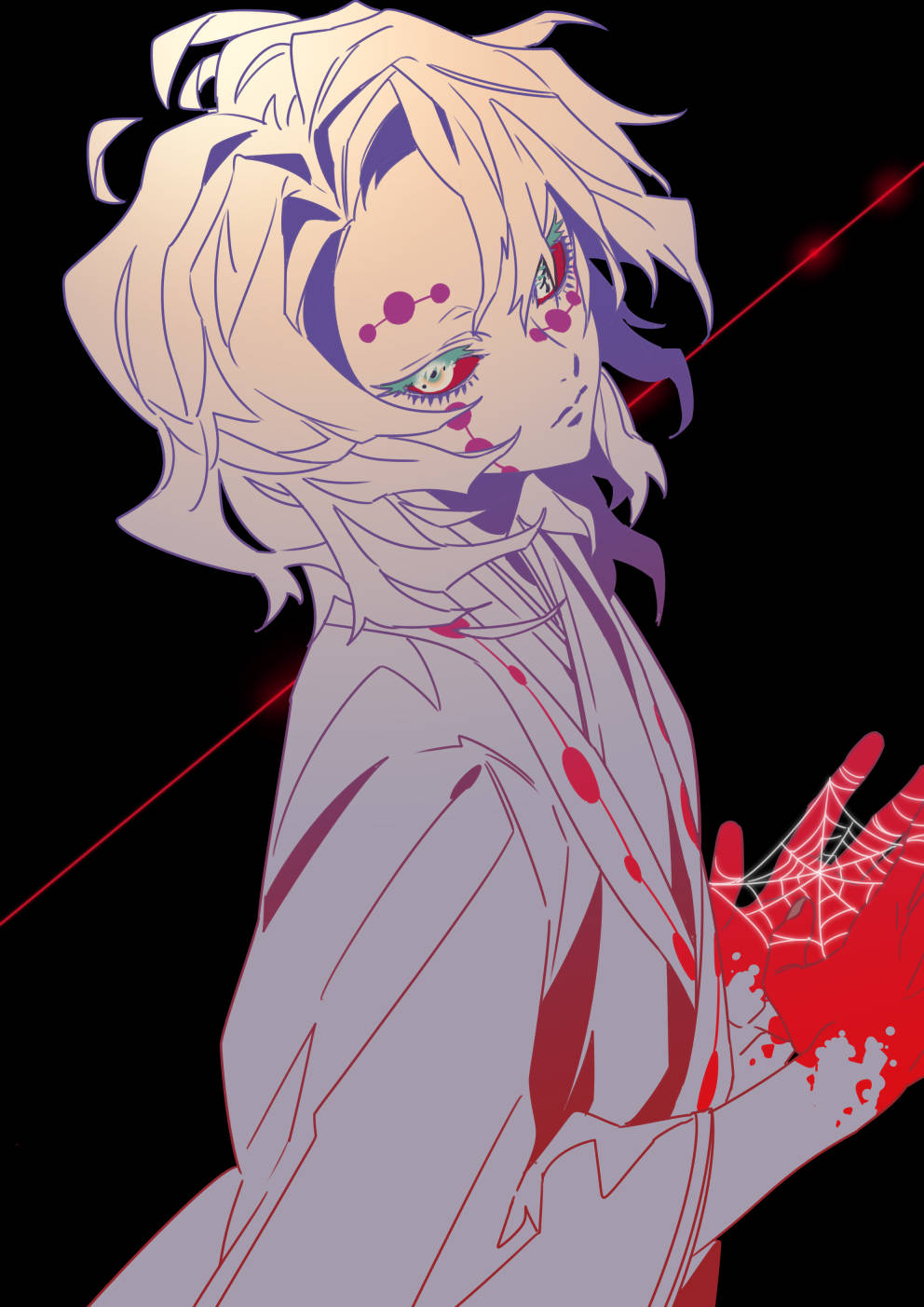Rui Demon Slayer, red and white, messy blonde hair, HD Phone Wallpaper
