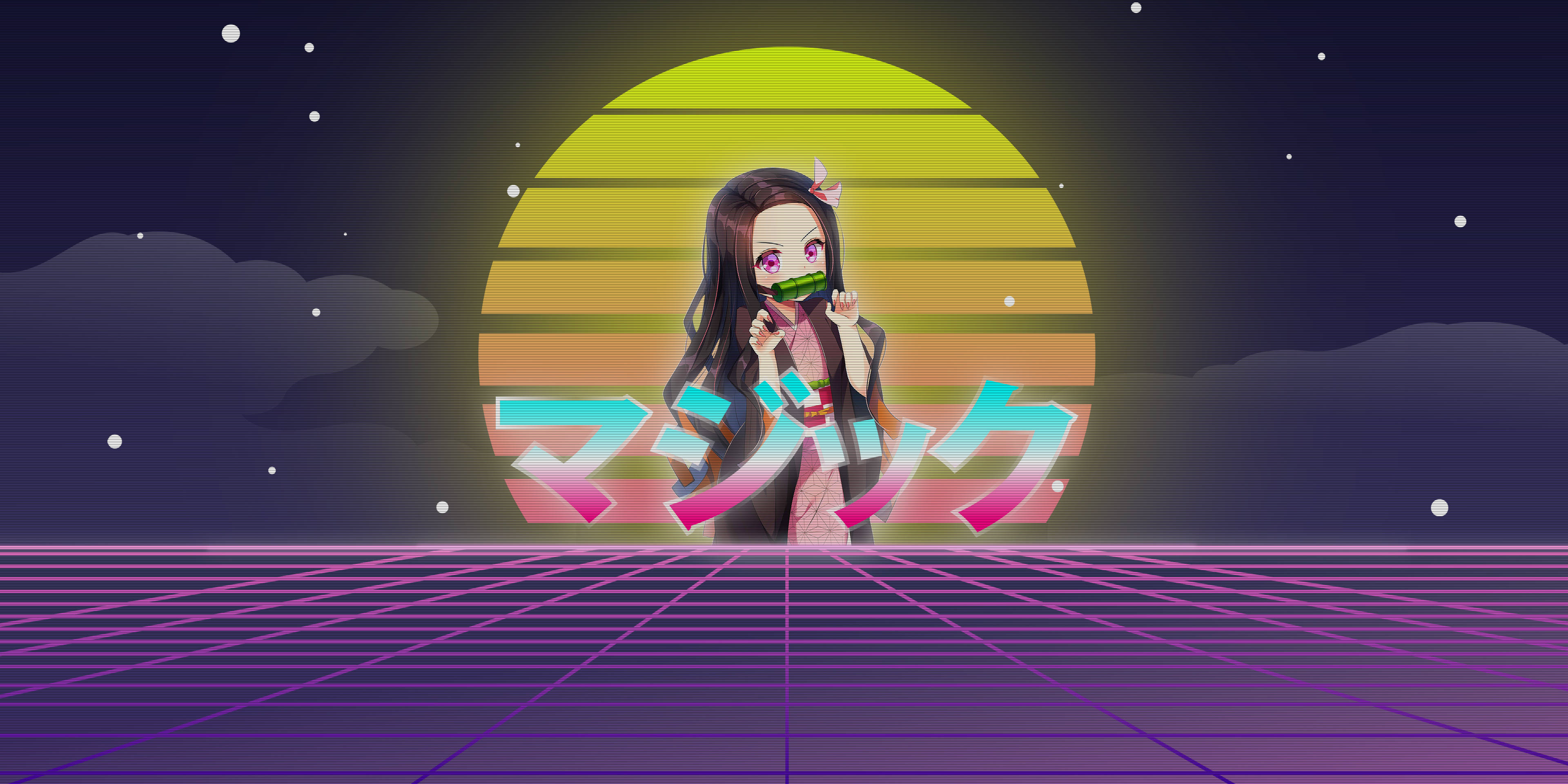 Demon Slayer, 4K Neon, pink outfit, 4K Desktop Wallpaper