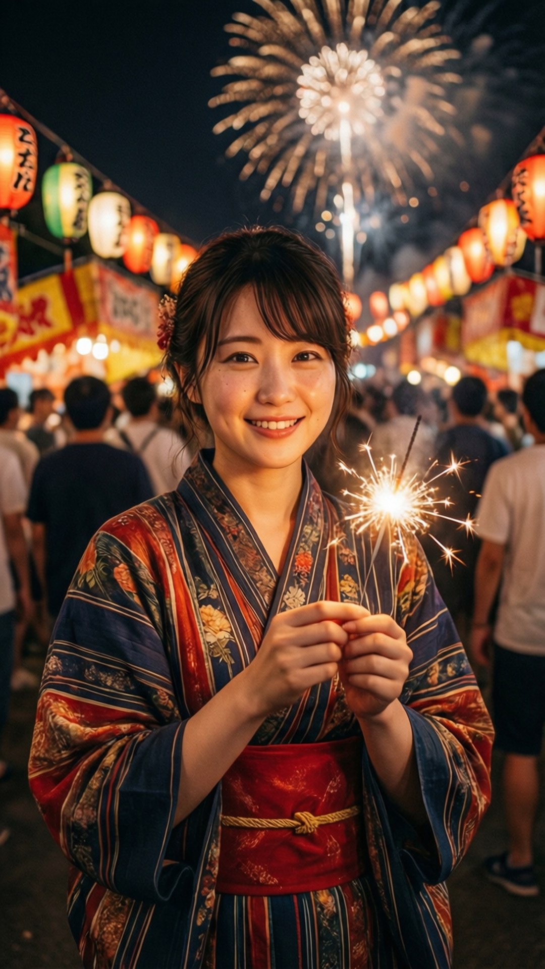 Ruka Urushibara, yukata, sparkler, Full HD Phone Wallpaper