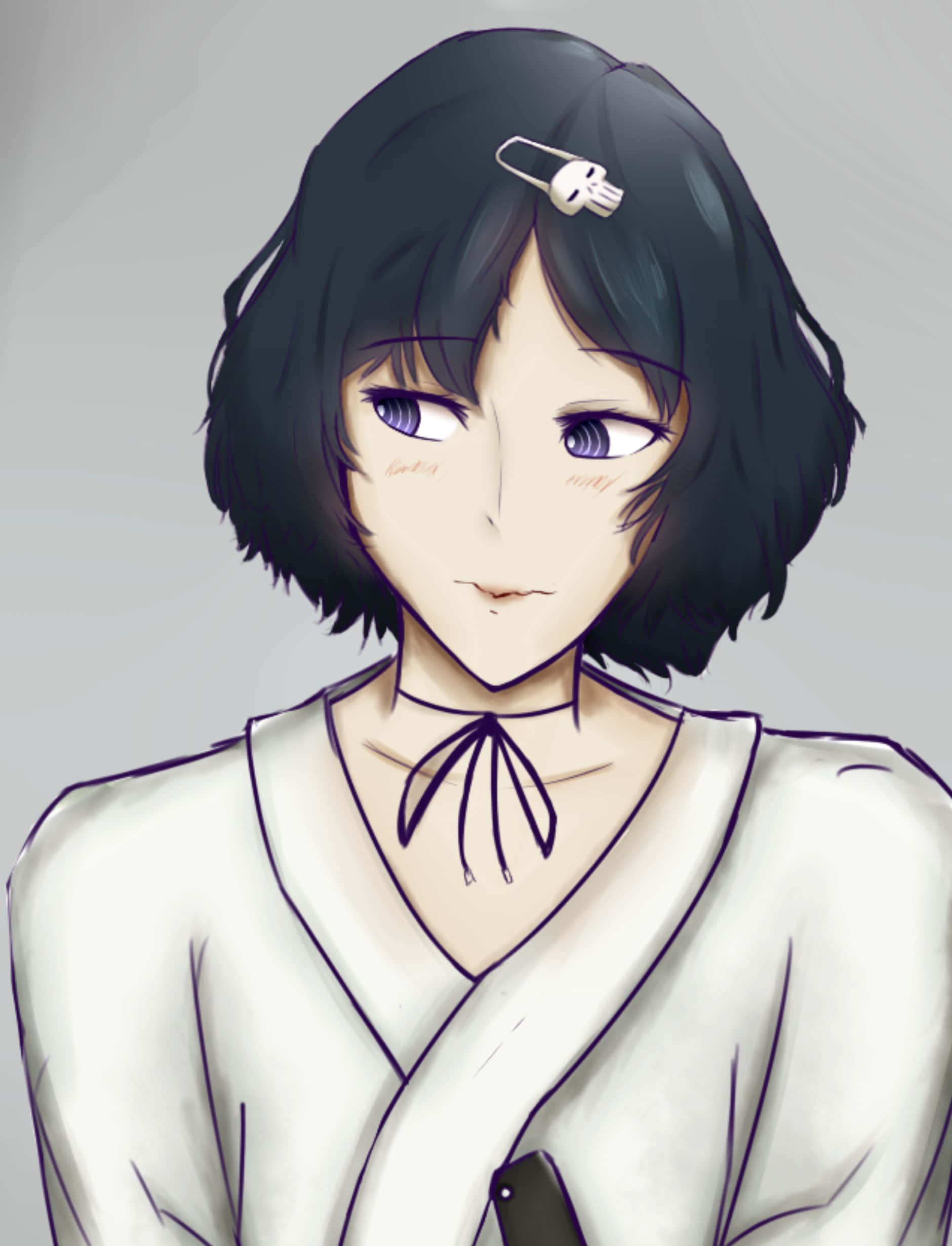 Ruka Urushibara, short black hair, purple eyes, Full HD Phone Wallpaper