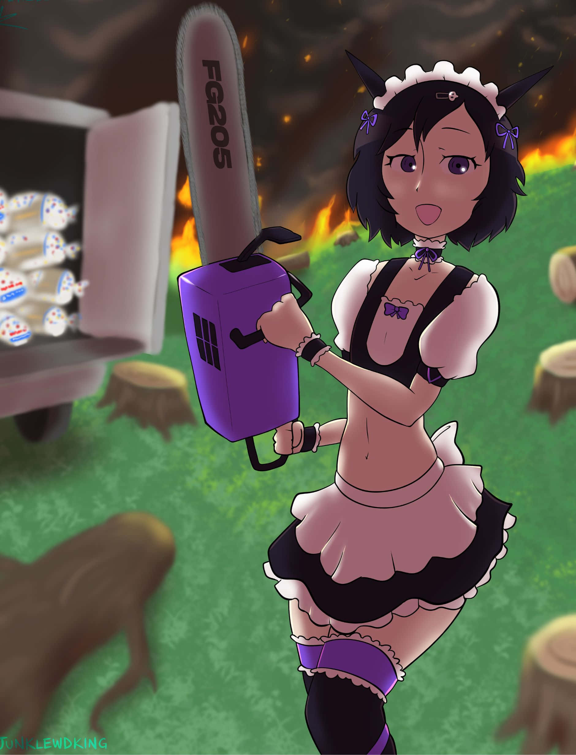 Ruka Urushibara, cat ears, purple chainsaw, Full HD Phone Wallpaper