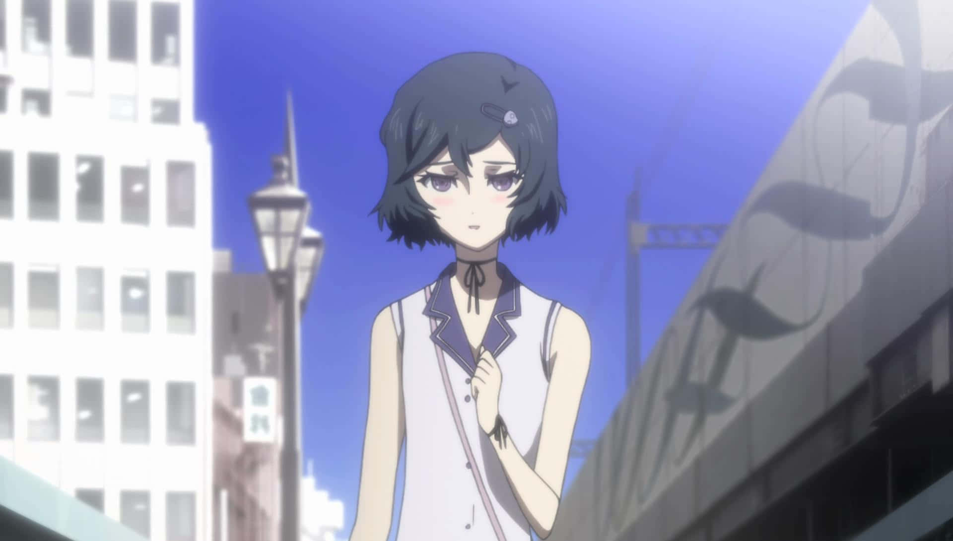Ruka Urushibara, short dark hair, sunlit urban street, Full HD Desktop Wallpaper