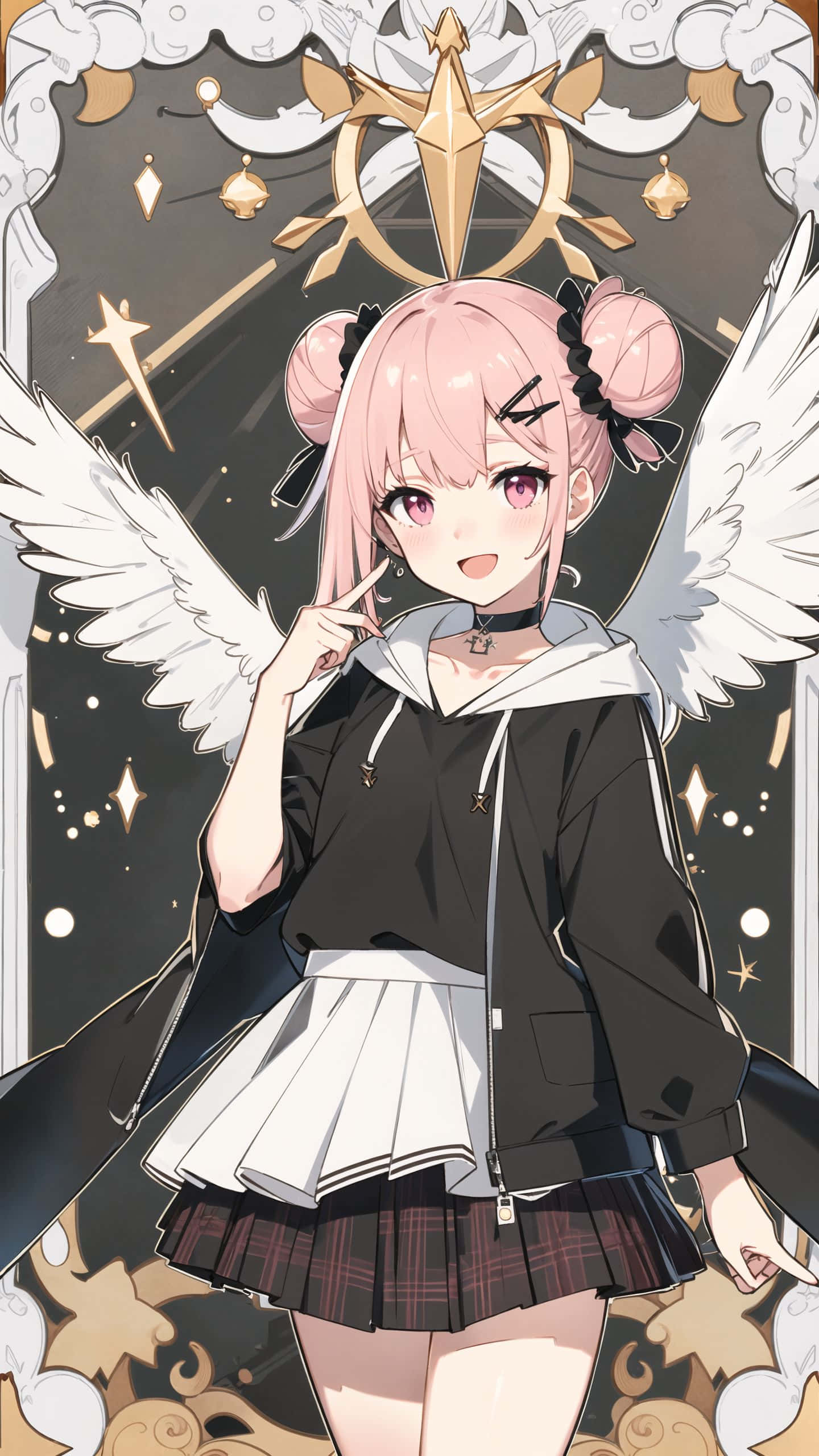 Rumiho Akiha, pink hair, white wings, 2K Phone Wallpaper